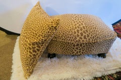 Newly Upholstered Vintage 1920s Hot To Trot Cheetah Ottoman and Pillow to Match