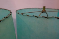 ON SALE!!  Pair of Blue 1950s Atomic Metal with Original Fiberglass Shade Lamps