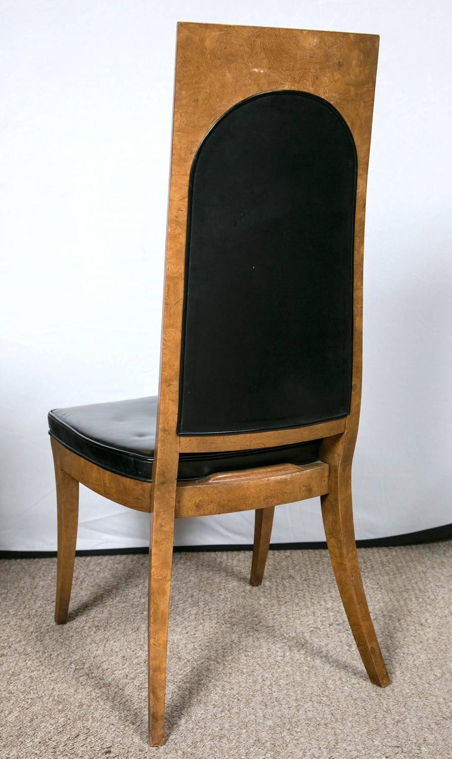 American Eight Mastercraft Burl Wood and Black Vinyl Mid-Century Dining Chair