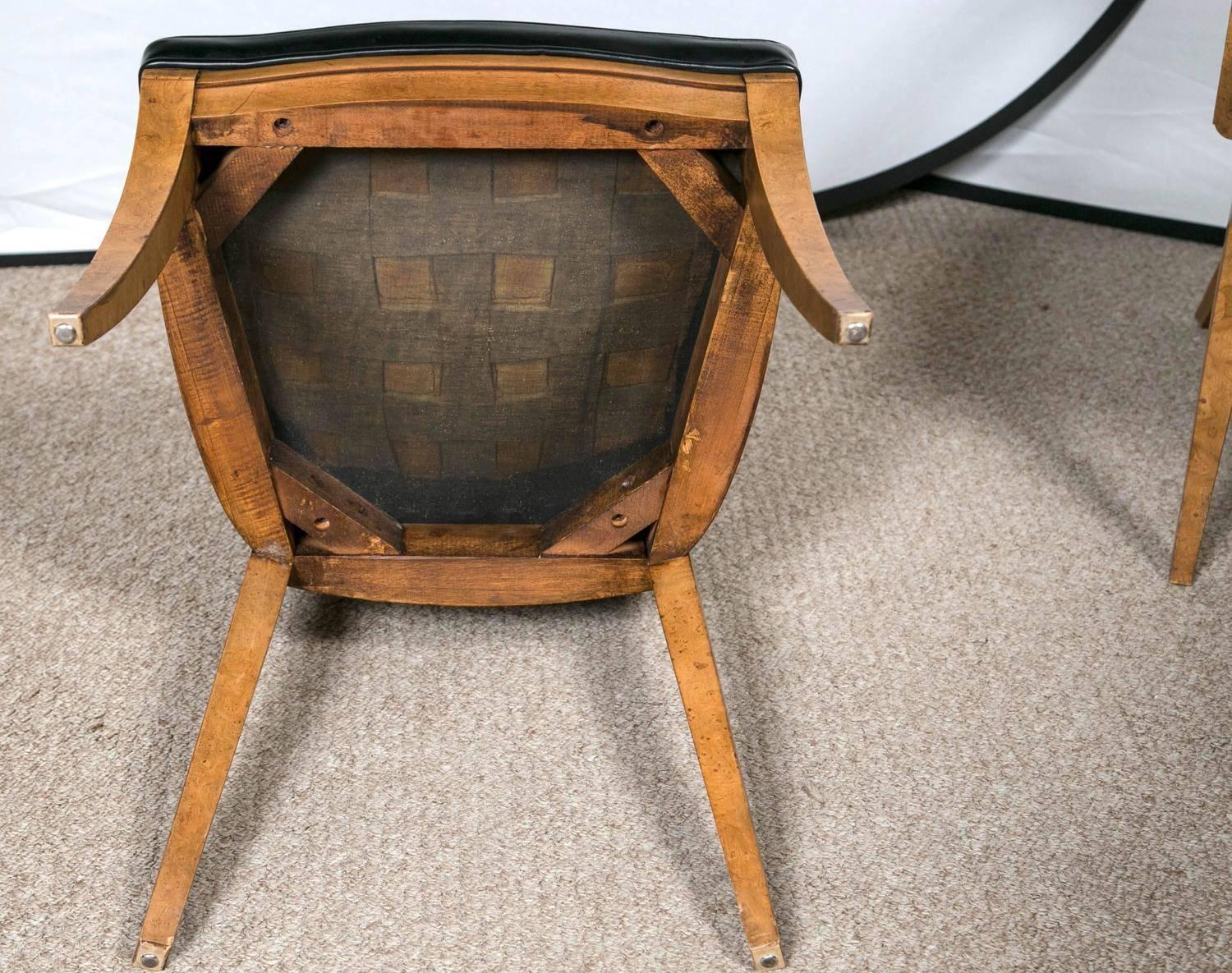 Eight Mastercraft Burl Wood and Black Vinyl Mid-Century Dining Chair 2