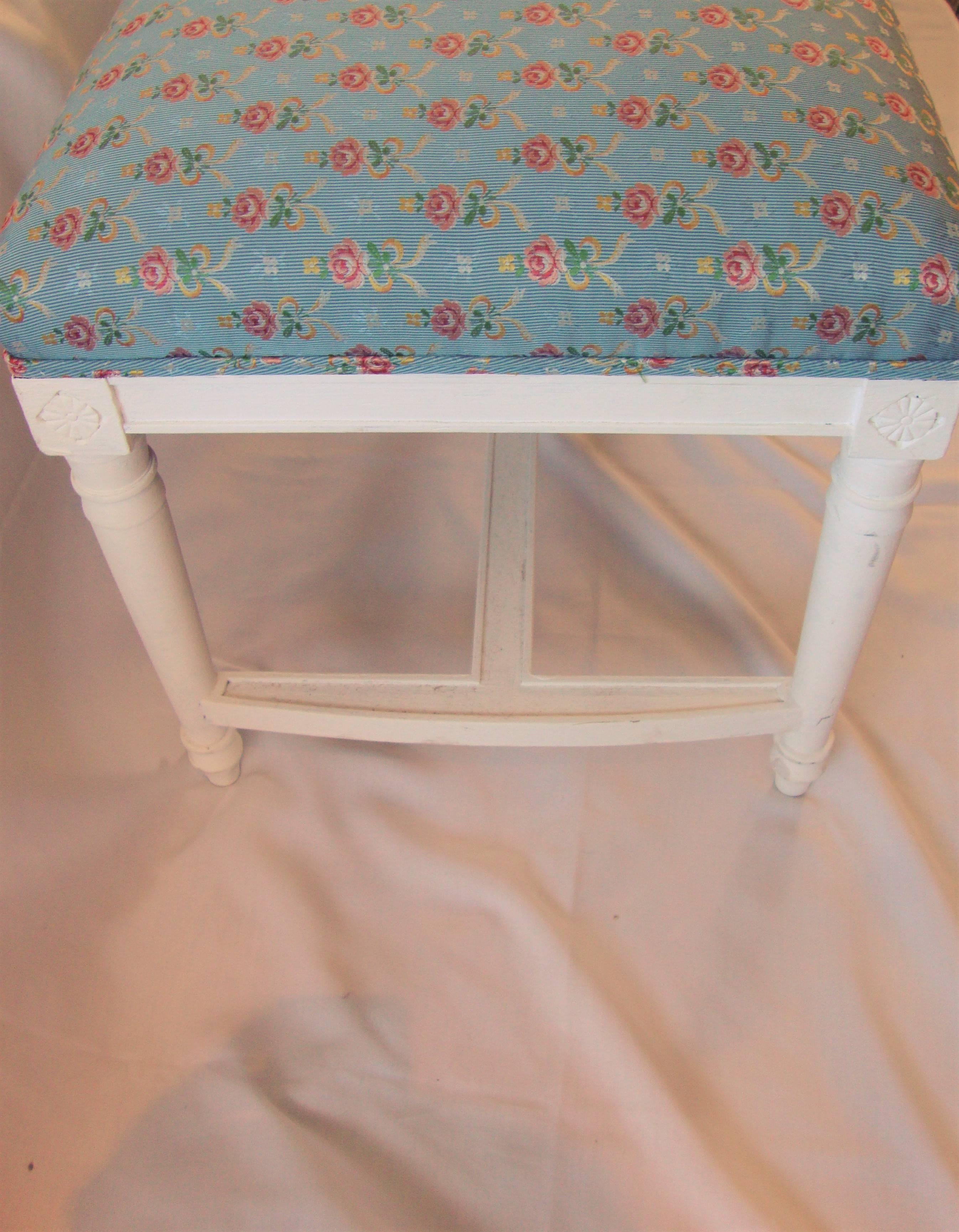 French Fantastic Painted Louis XVI Style Bench Shabby Chic Upholstery