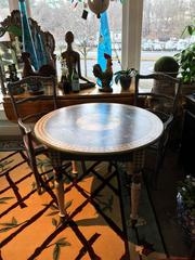 Fabulous Hand-Painted Persian Blue Breakfast Table & Two Chairs, Shabby Chic Be