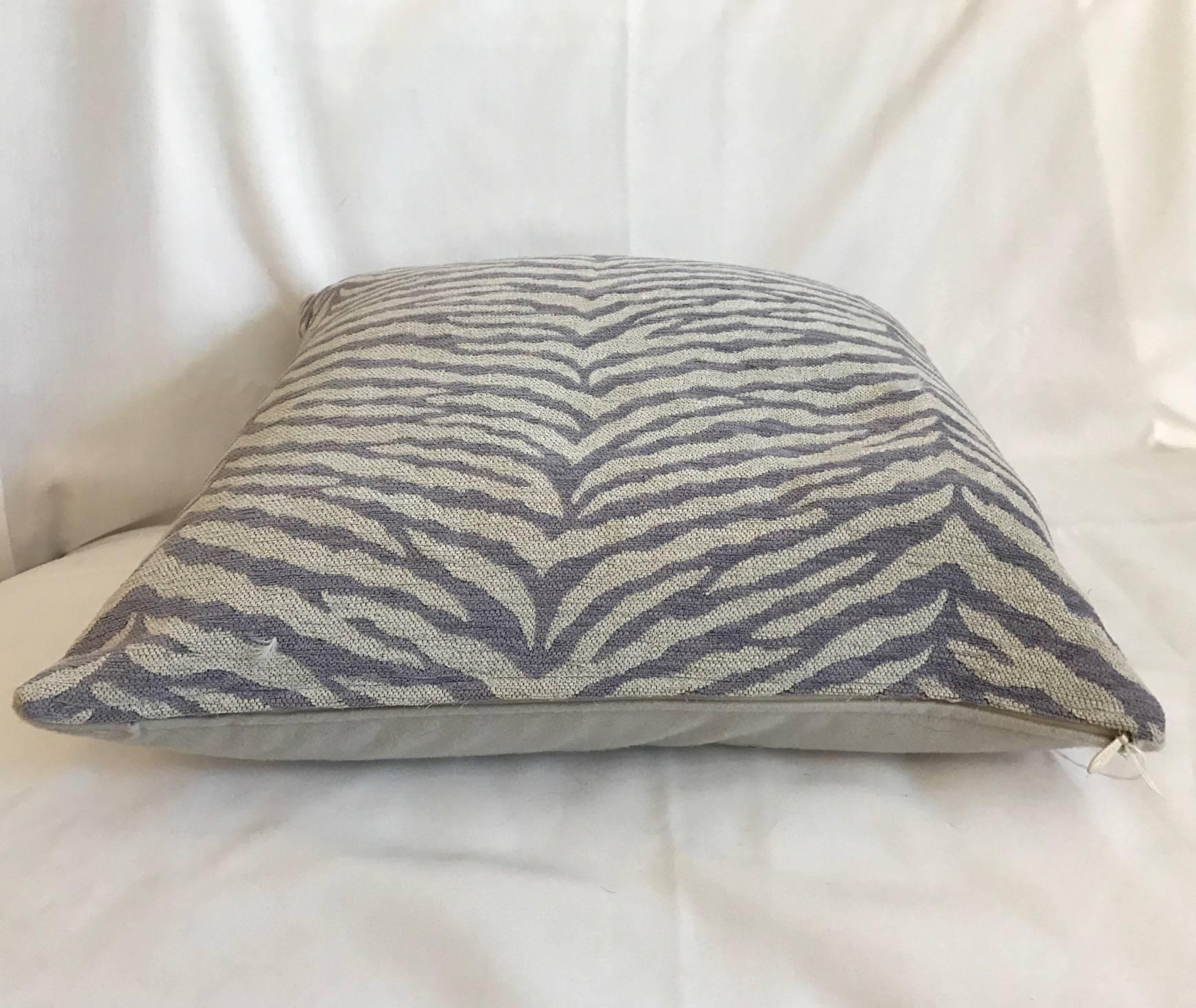 Set of Two Lavender & White Zebra Stripped Glorious Schumacher Fabric Pillows 1