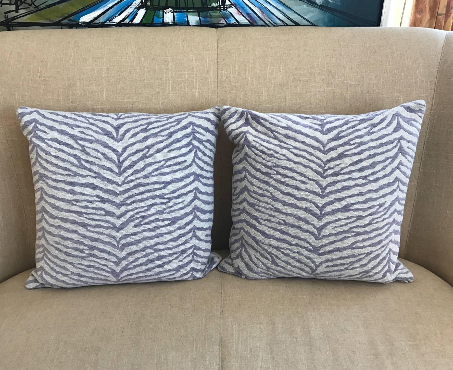 Set of Two Lavender & White Zebra Stripped Glorious Schumacher Fabric Pillows 3