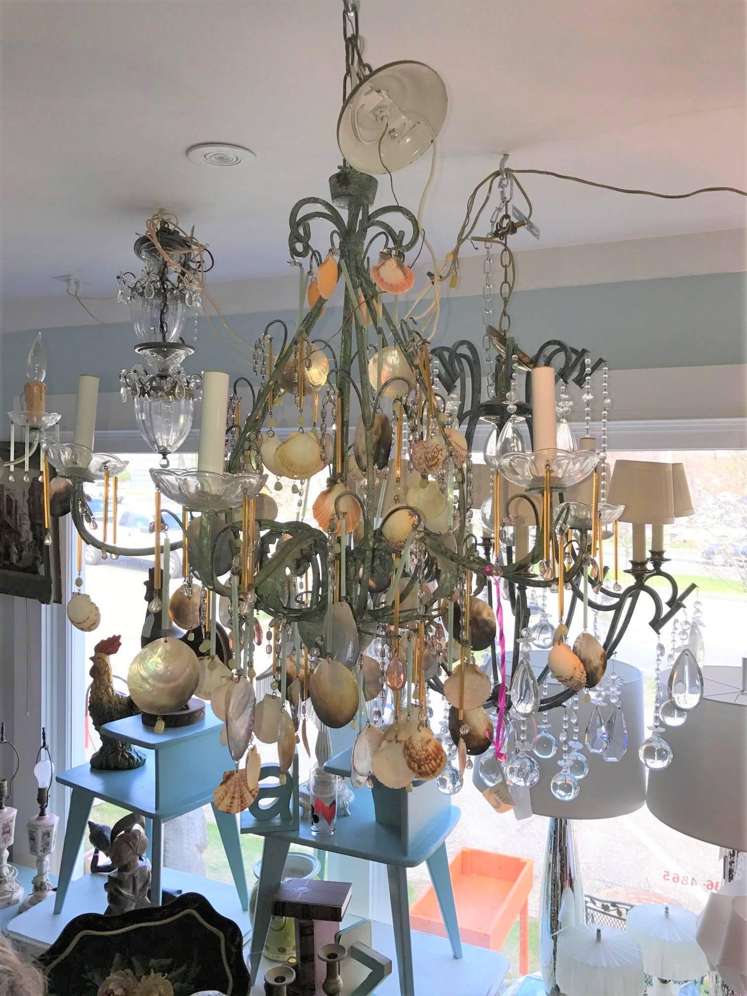  Reduced Sale!  SALE Coastal By The Sea Shell Chandelier Violet Amber Crystals   2