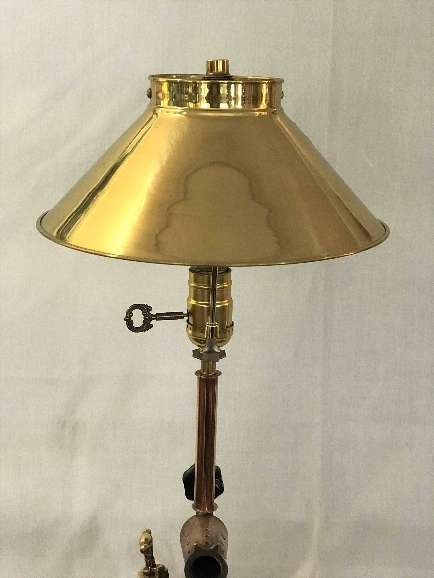 Sale! Sale!  Just in Time for The Holiday and Man in Your Life!  Man Cave Early 1900's blow torch lamp conversion polished brass parts and shade. For that special person in your life. This is a fantastic original piece of art that would look great