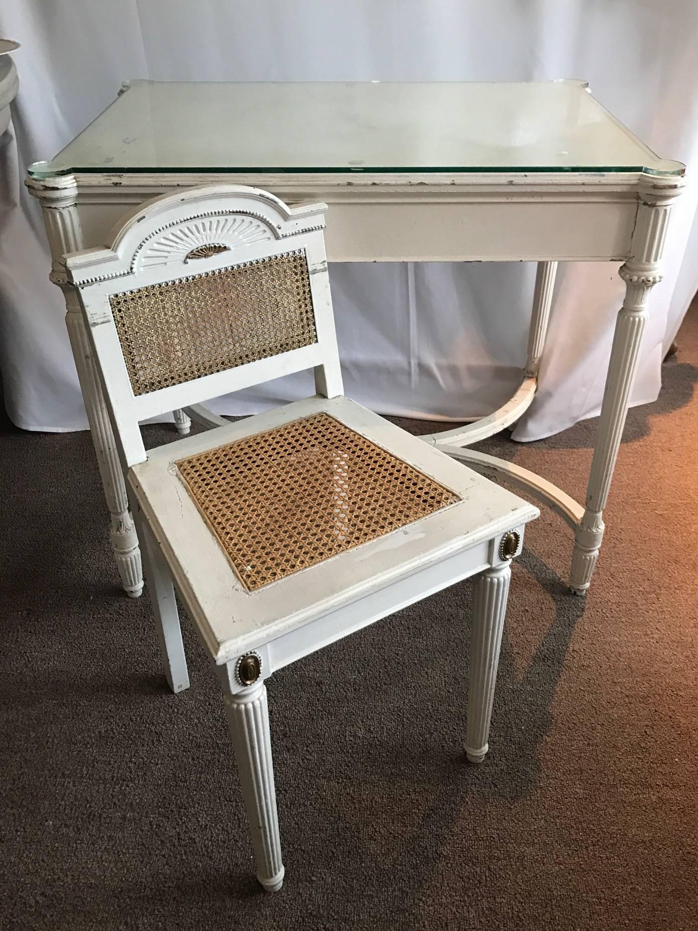 On Sale Now!  SALE! Maison Jansen Style Vanity or Desk Glass Top and Gilt Chair 4