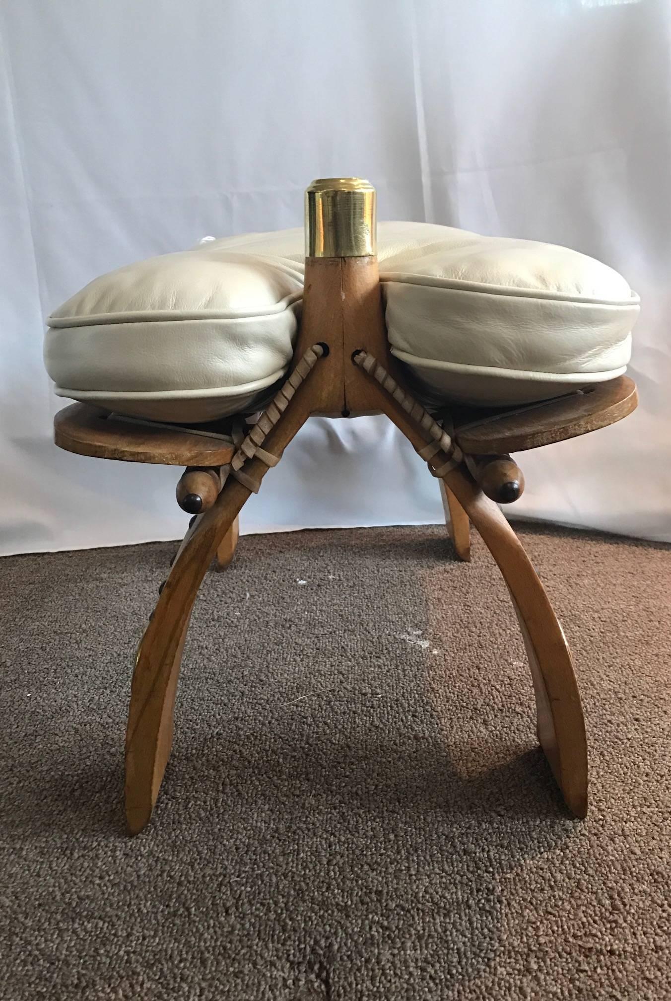 Unique Egyptian Camel Bench or Ottoman Creme Colored Leather Seat 2