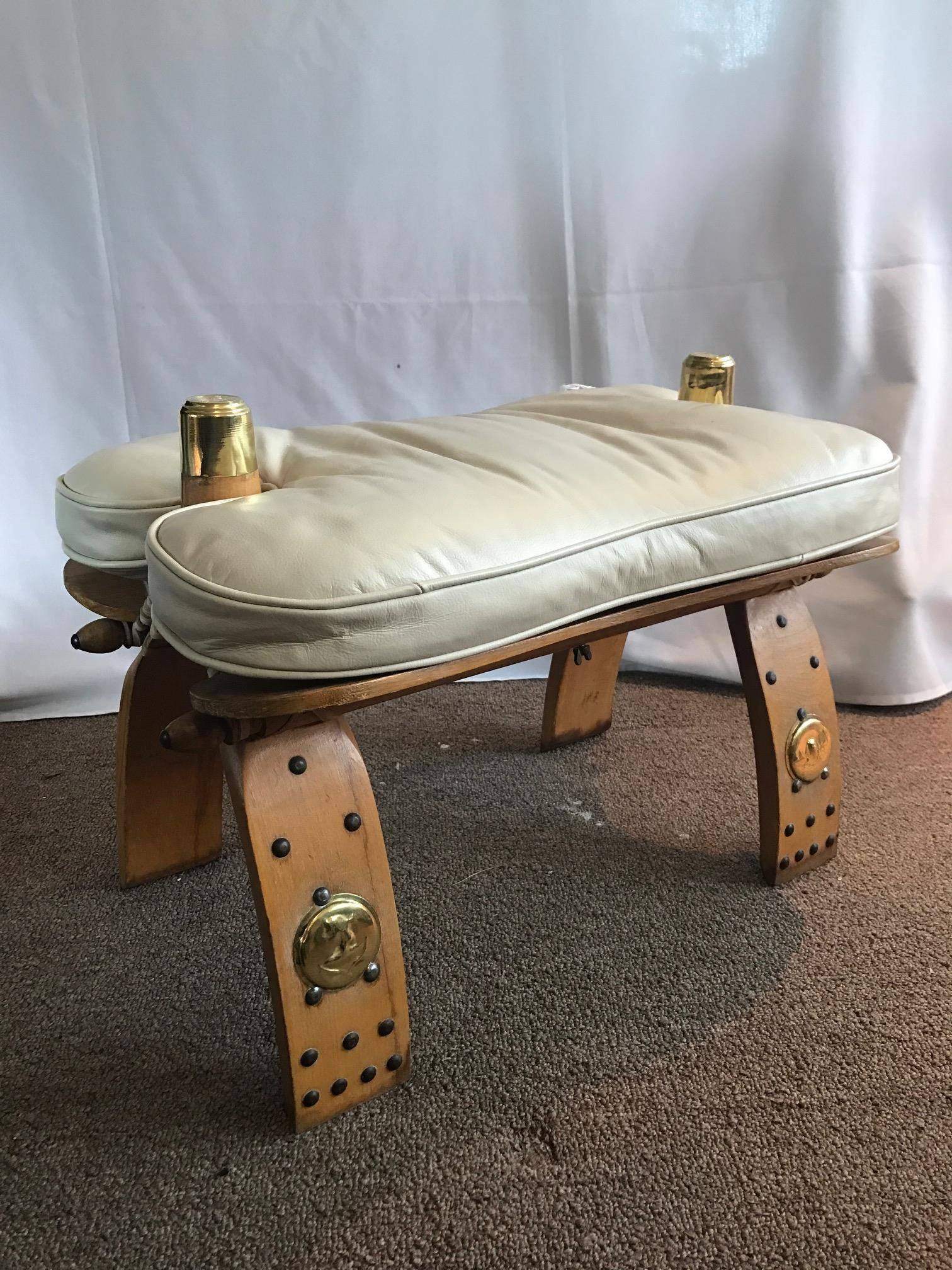 Unique Egyptian Camel Bench or Ottoman Creme Colored Leather Seat 3