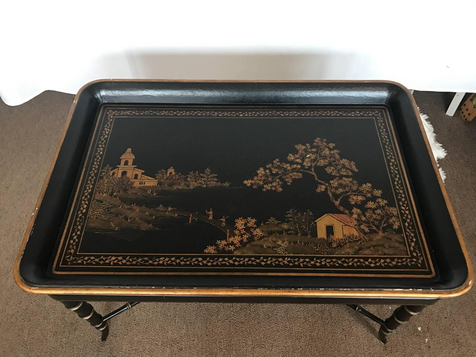American 17th and 18th Century Western Style Chinoiserie and Gilt Wooden Tray Table