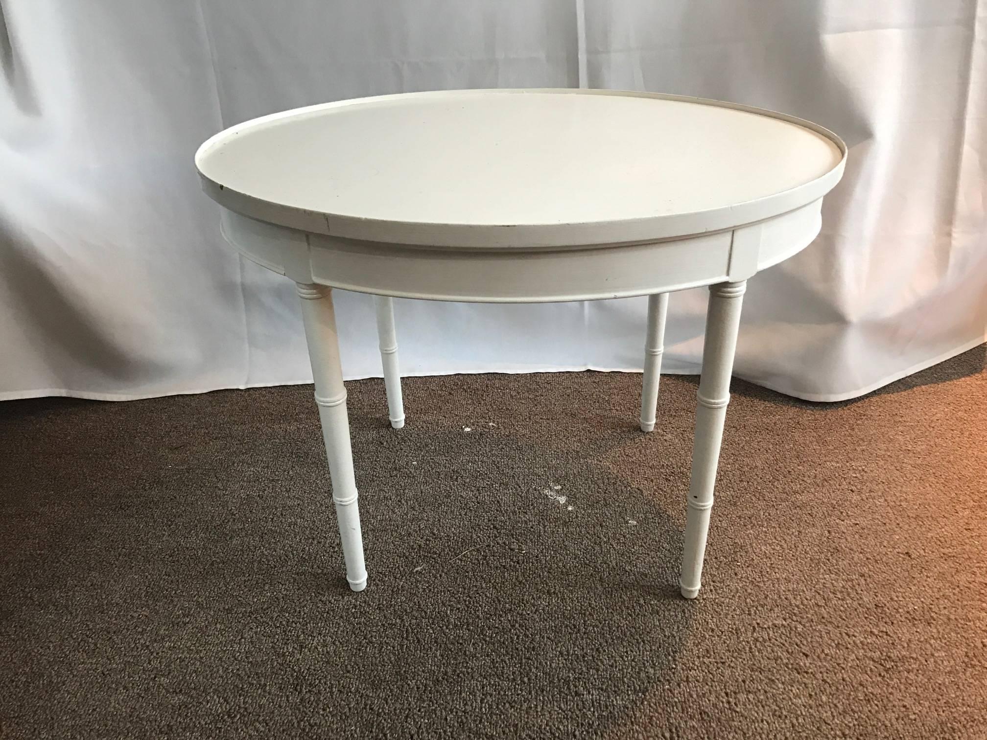 Early 20th Century Maison Jansen Style Pretty as a Picture Petite White Wooden Side or Coffee Table