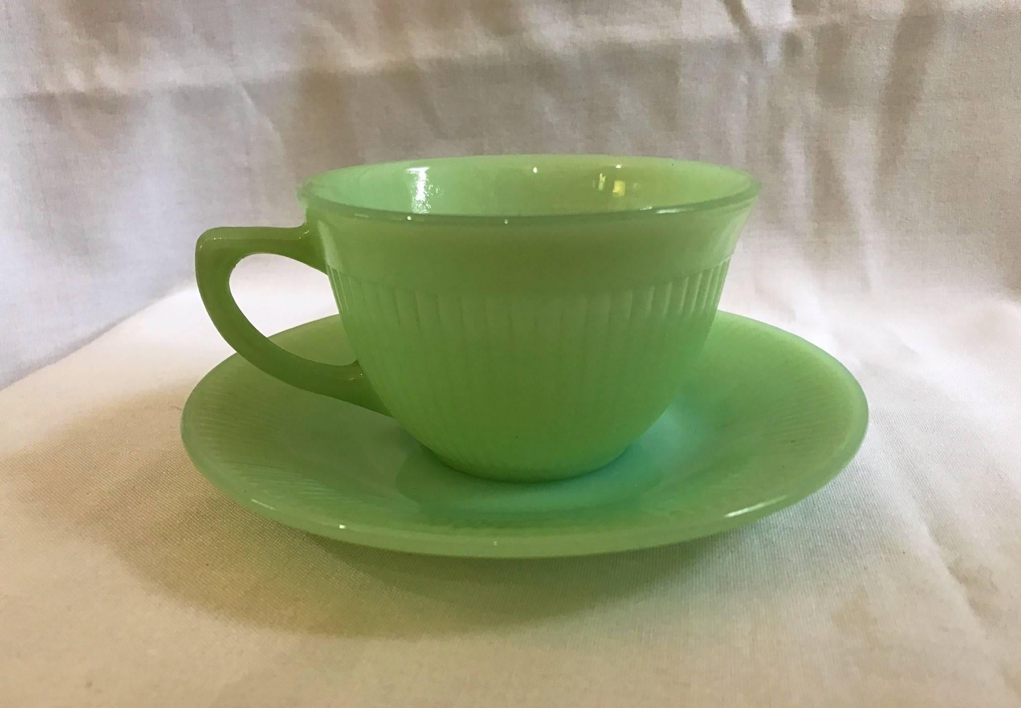 Terrific Set of Jadeite - Fire King Anchor Hocking 12 Cup 14 Saucer Set Magnific 1