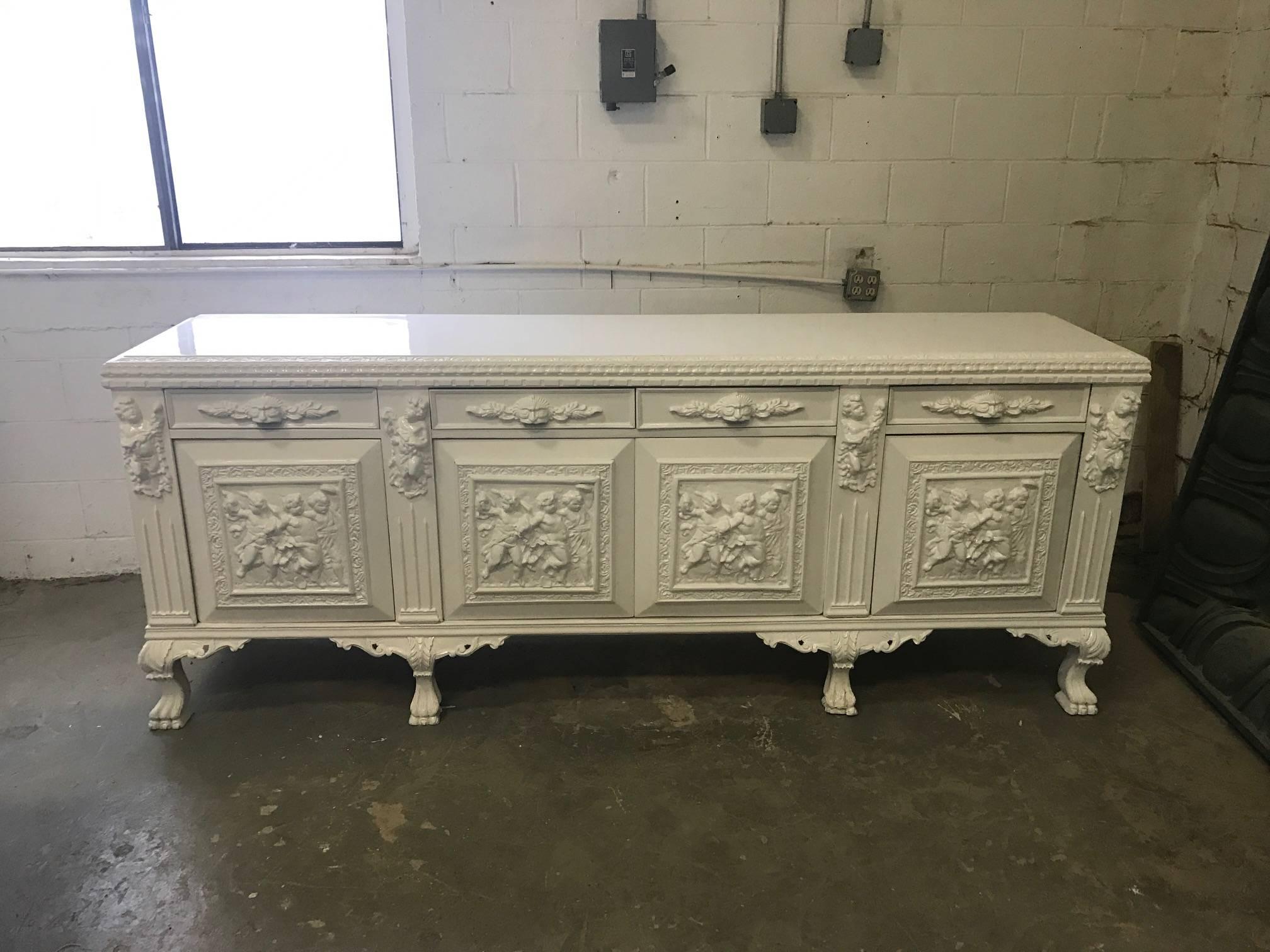 ON SALE Monumental White Lacquered Modern Newly Refurbished Sideboard or Console 2