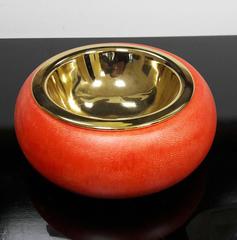 Red Goatskin Matt and Brass Tura Ashtrays or Candies Bowl, Set of Two
