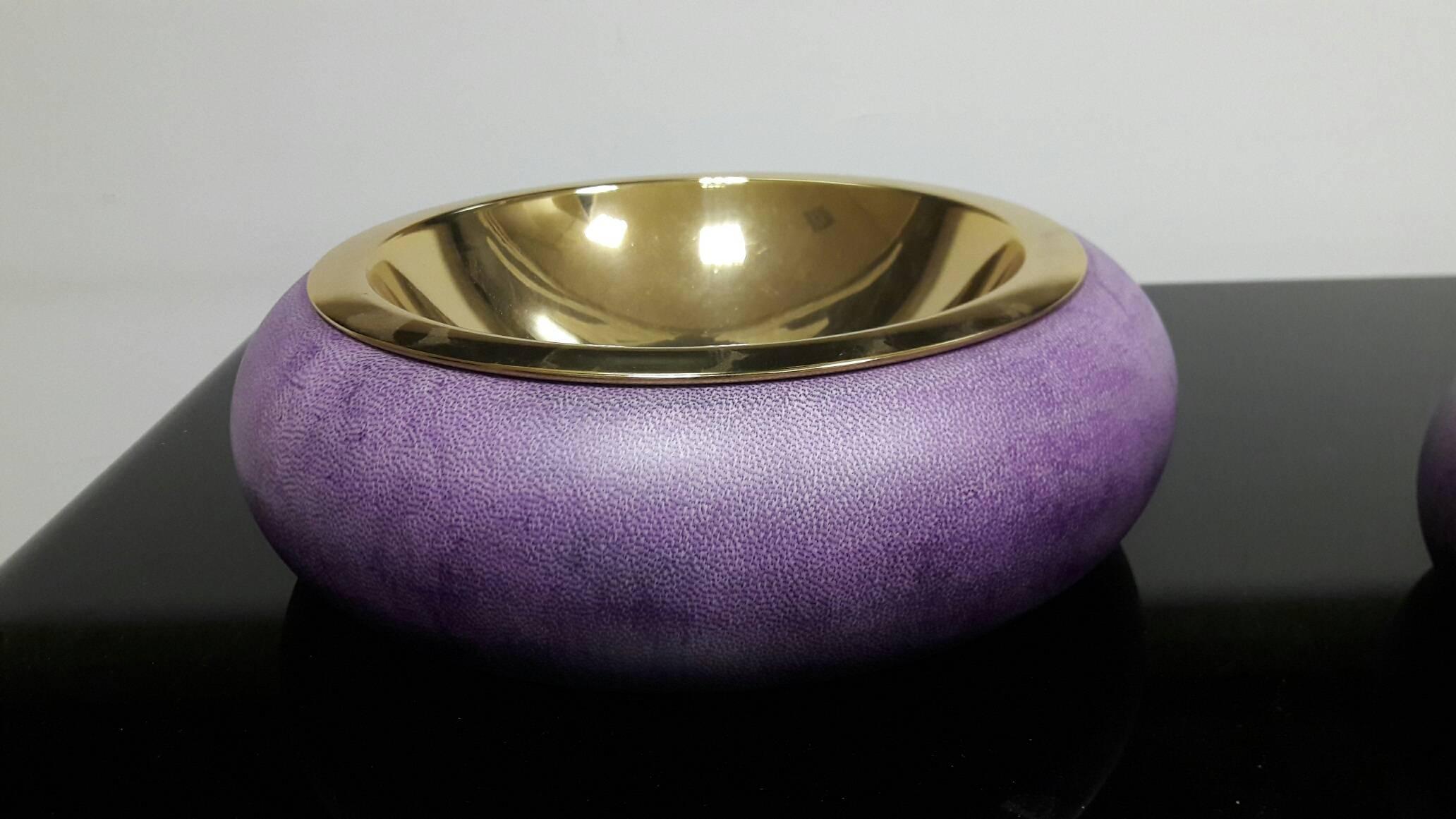 Art Deco Goatskin Purple Tura Ashtrays or Candies Bowl, Set of Two For Sale