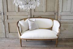 Antique Giltwood Louis XVI Style Settee in White Linen