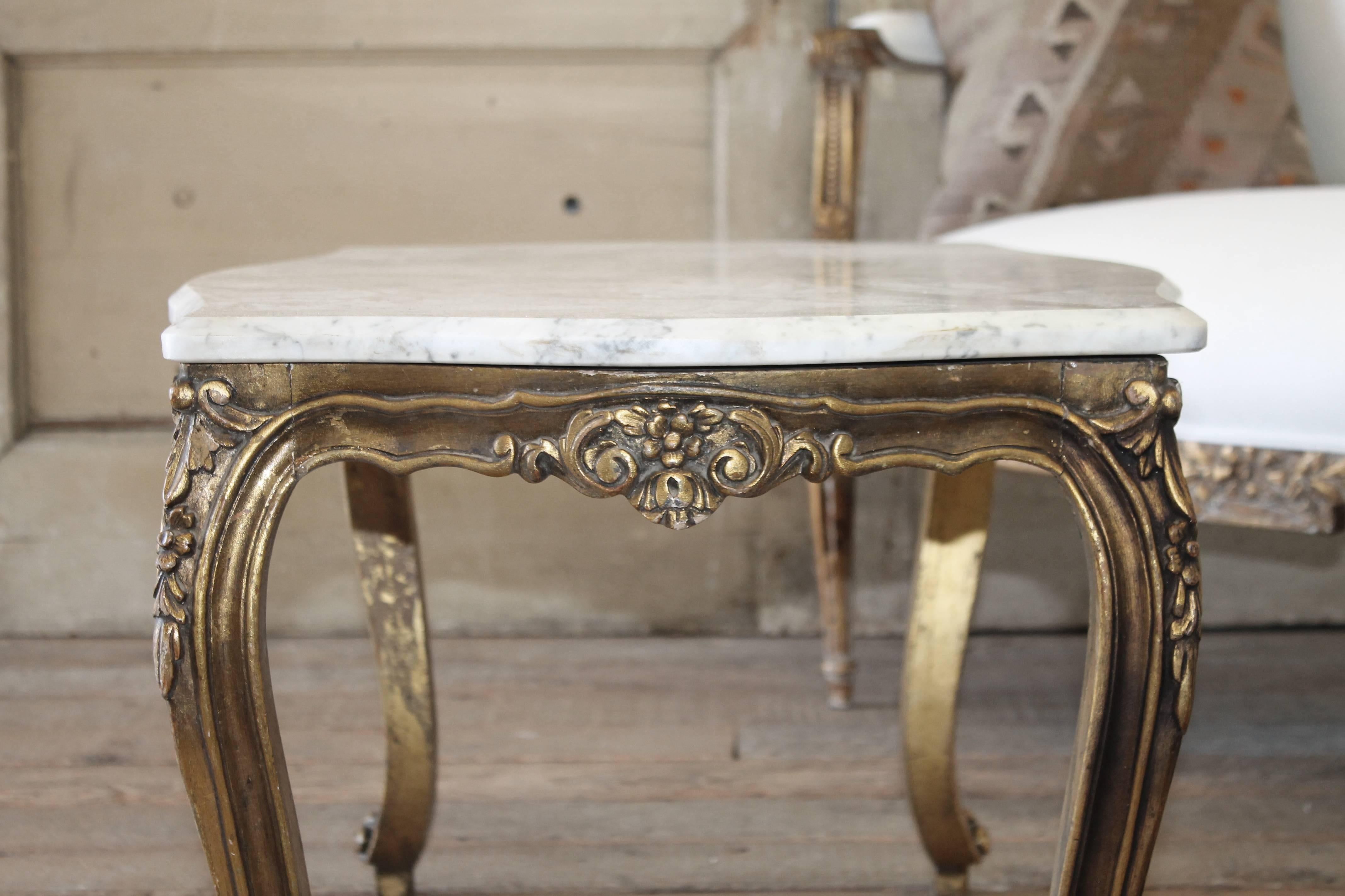 French Antique Giltwood Marble-Top Coffee Table