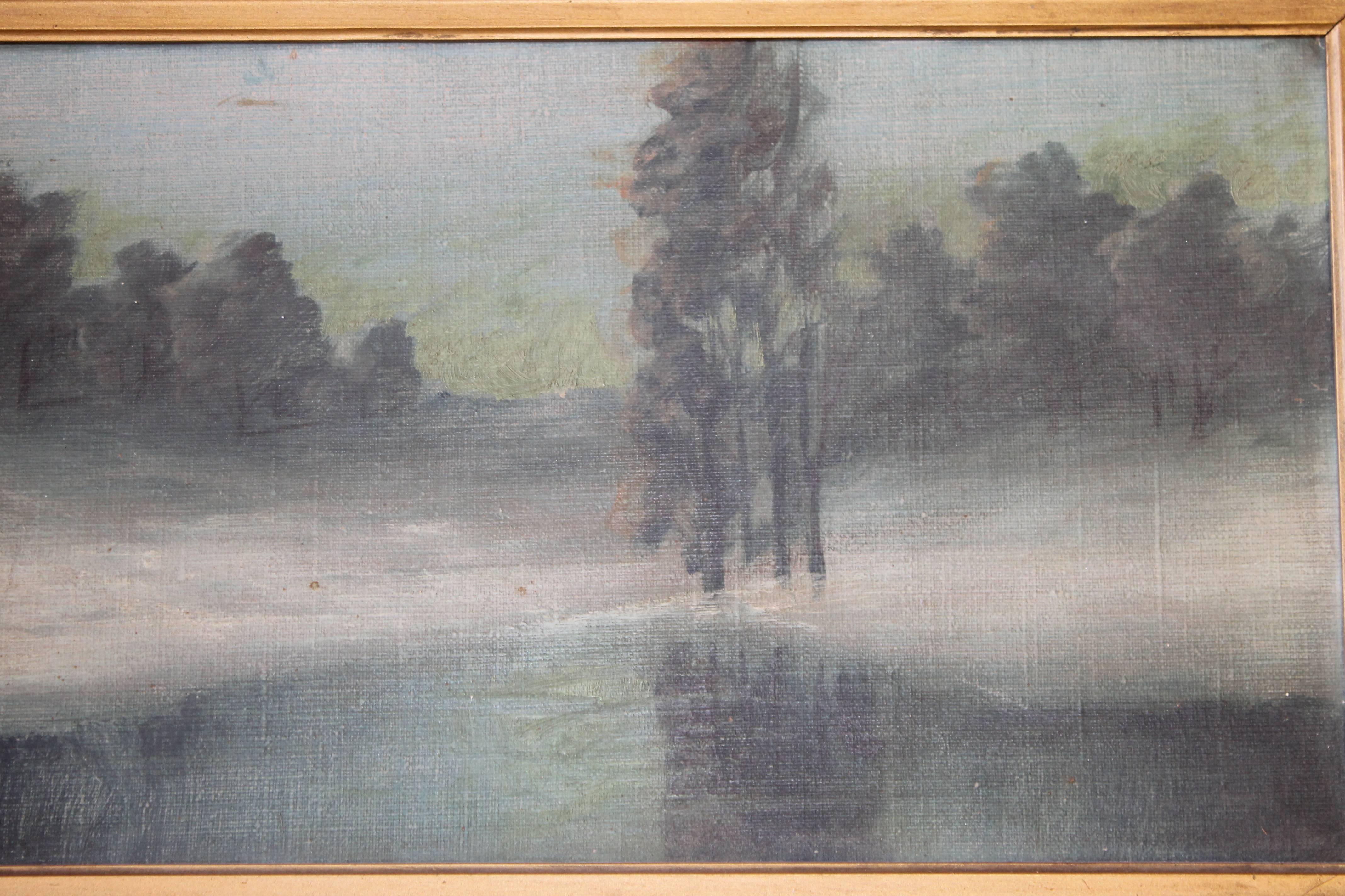 Early 20th Century Antique River Landscape Oil on Canvas in Giltwood Frame For Sale 3