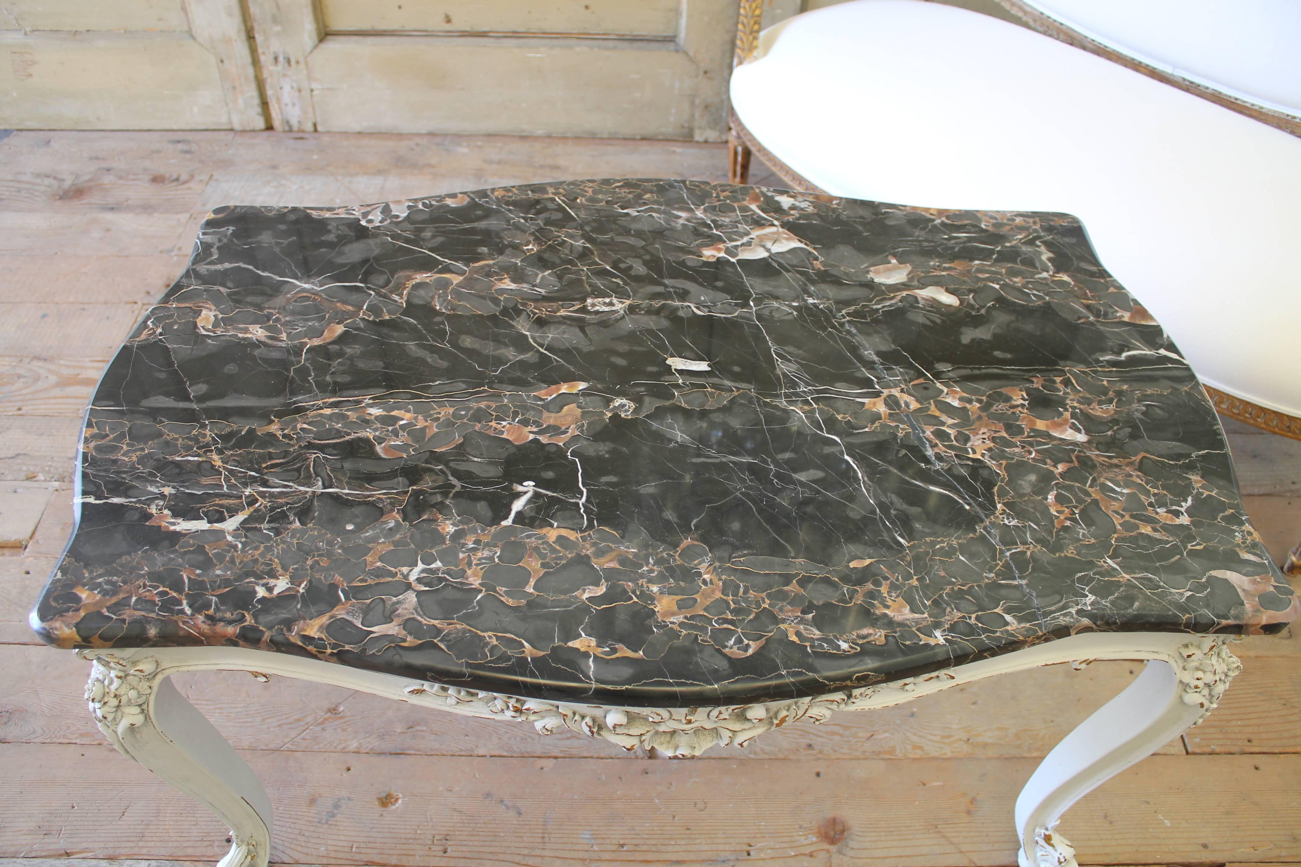 20th Century Carved Wood and Marble Coffee Table 3