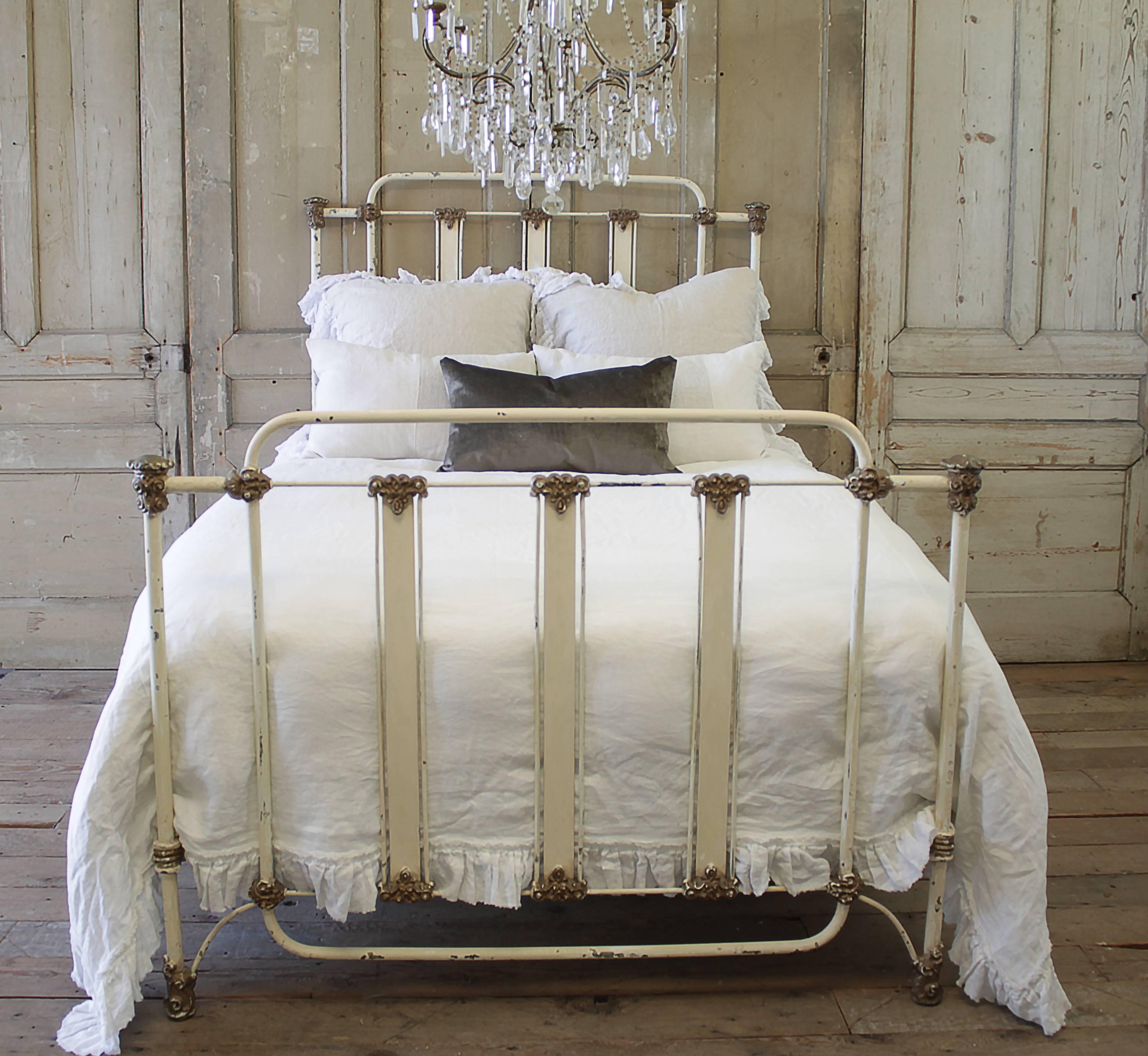 Romantic 19th Century Antique Iron Farmhouse Bed Full Size