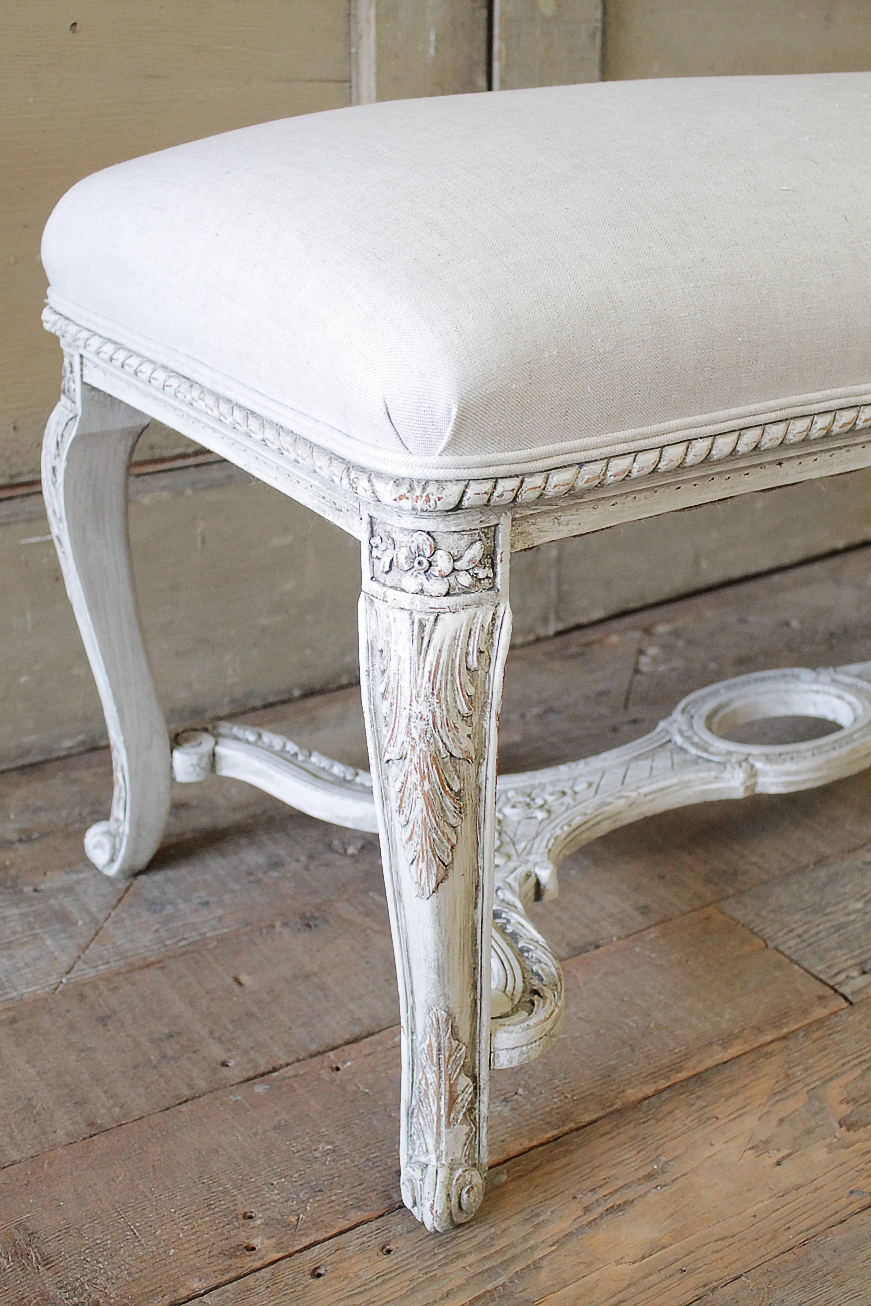 20th Century Carved and Painted Upholstered Bench 3