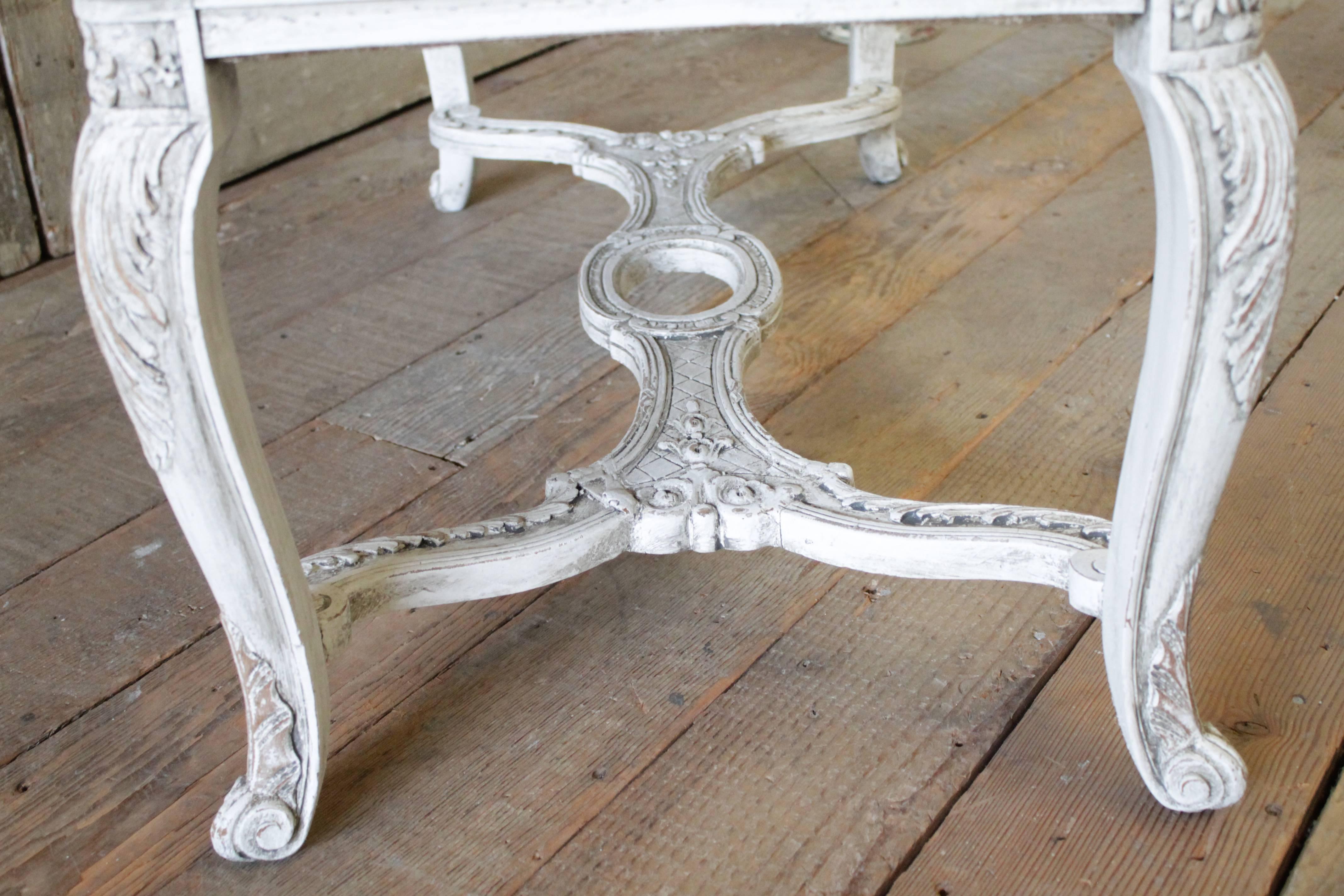 20th Century Carved and Painted Upholstered Bench 4