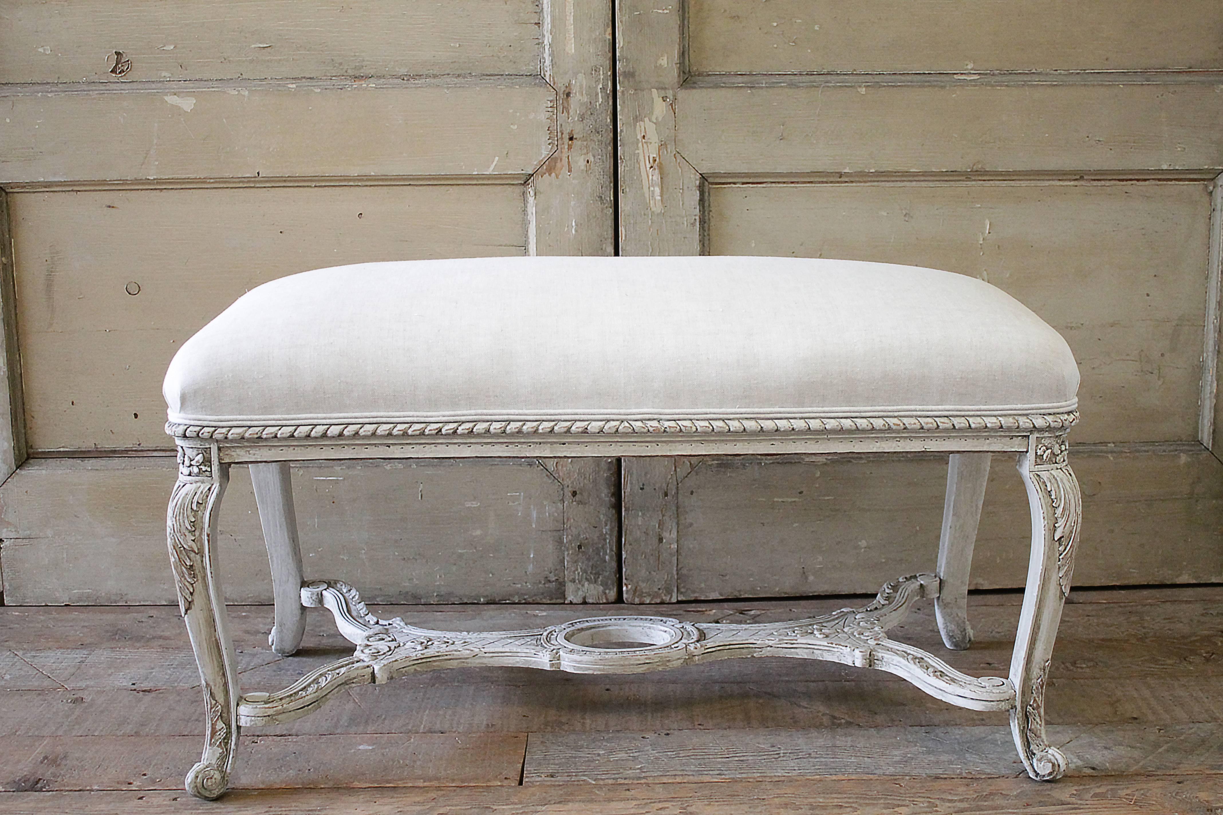 20th Century Carved and Painted Upholstered Bench 6