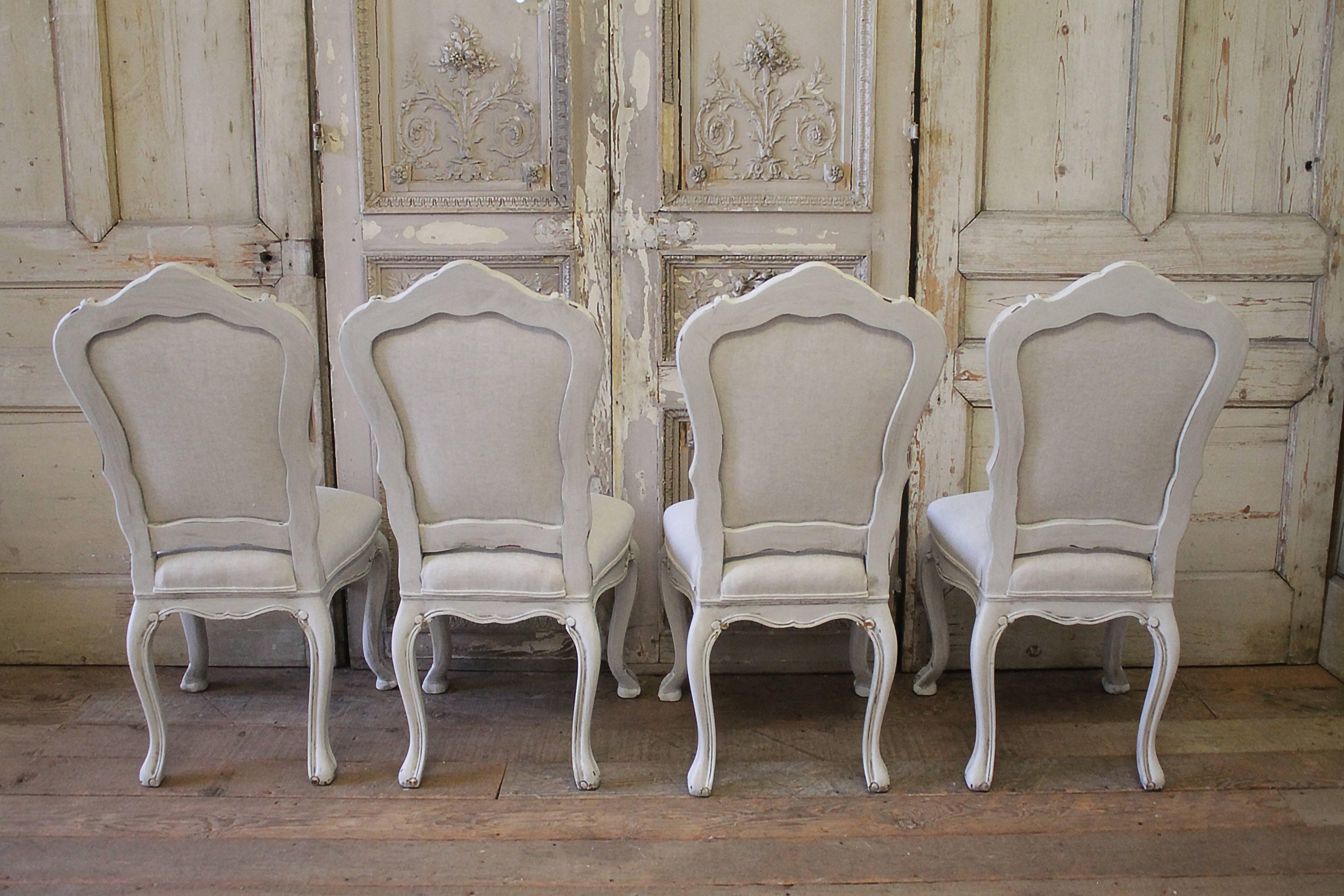 Set of 4 Painted and Upholstered Linen Side Chairs by Karges In Good Condition In Brea, CA