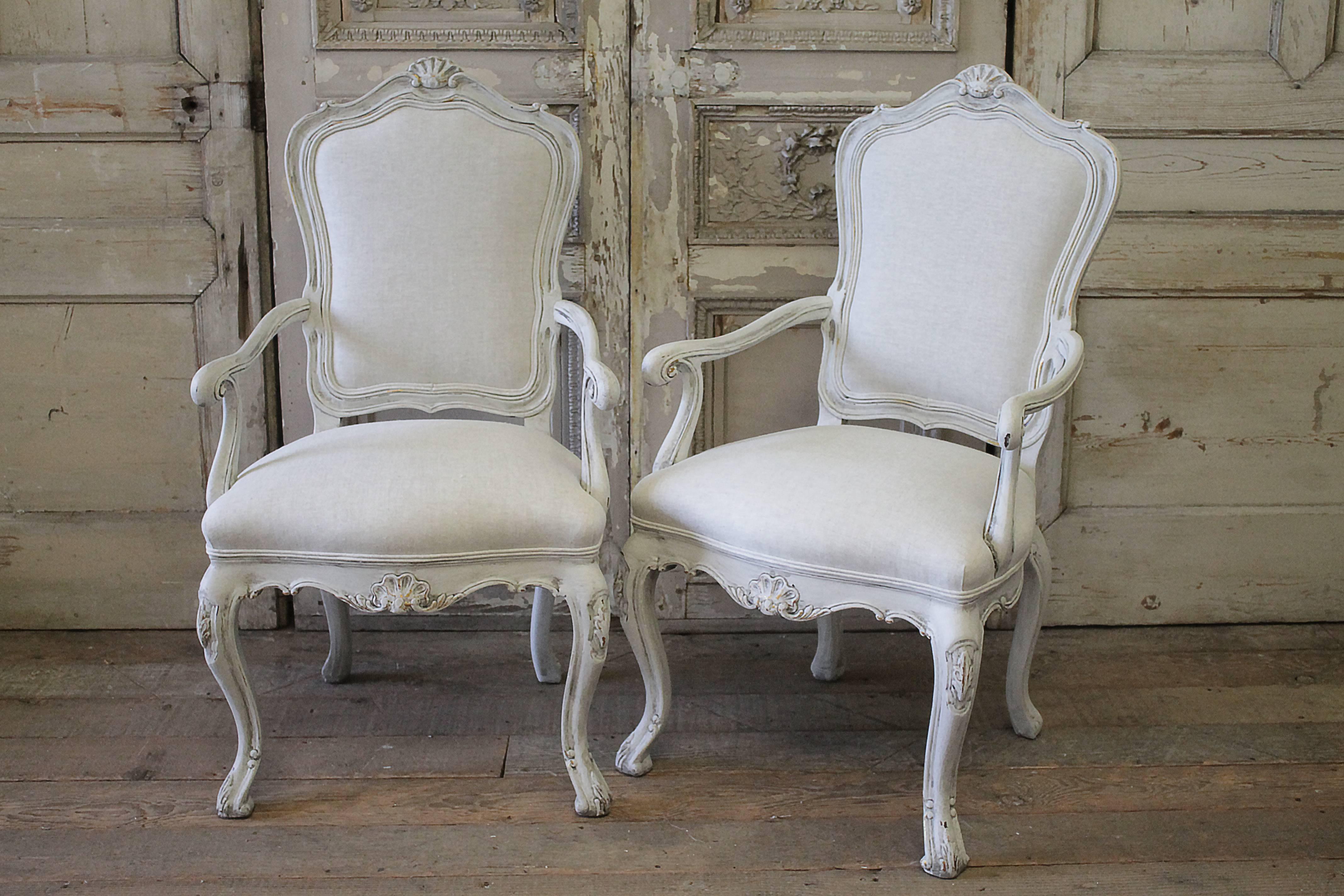 Set of 4 Painted and Upholstered Linen Side Chairs by Karges 1