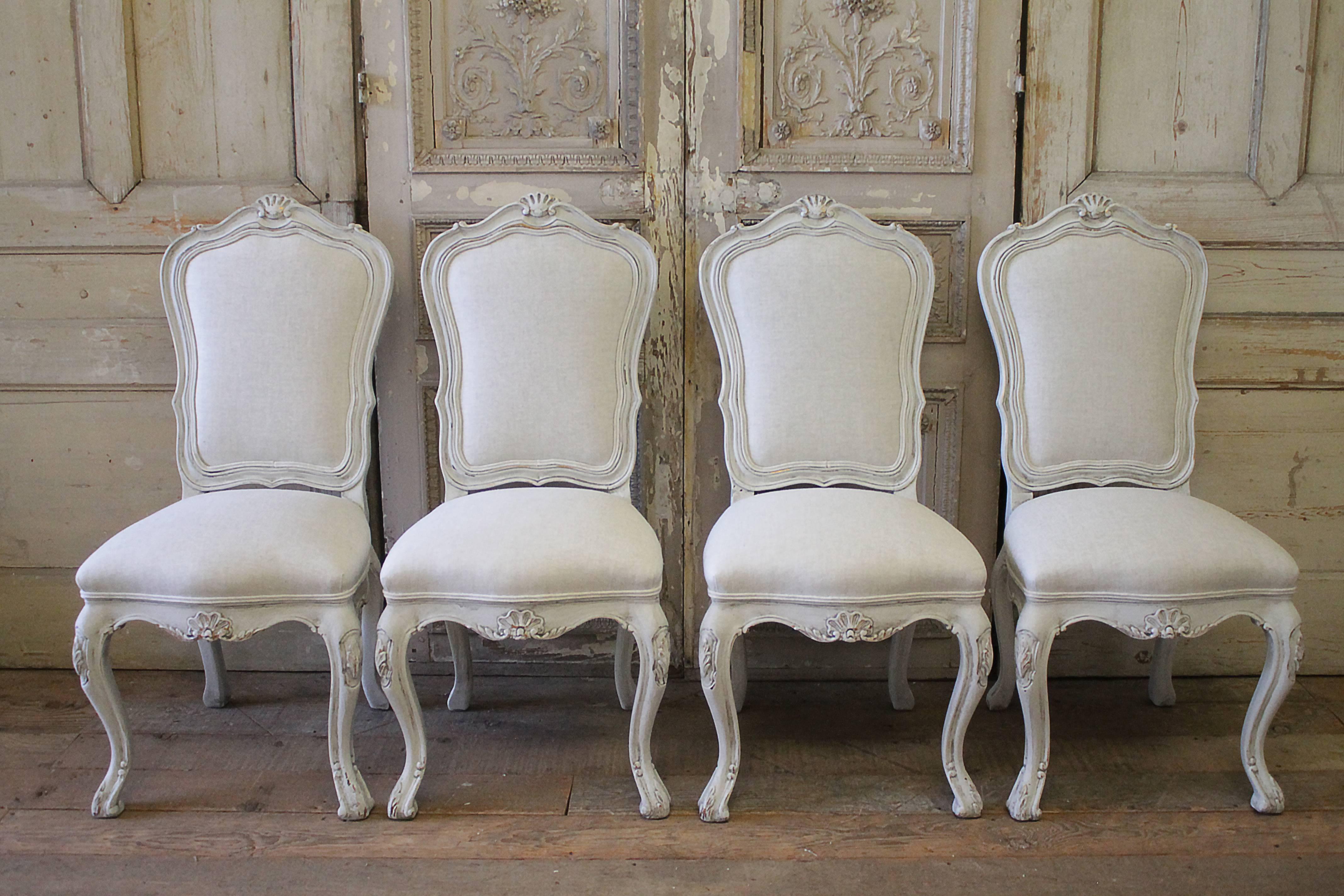 American Set of 4 Painted and Upholstered Linen Side Chairs by Karges