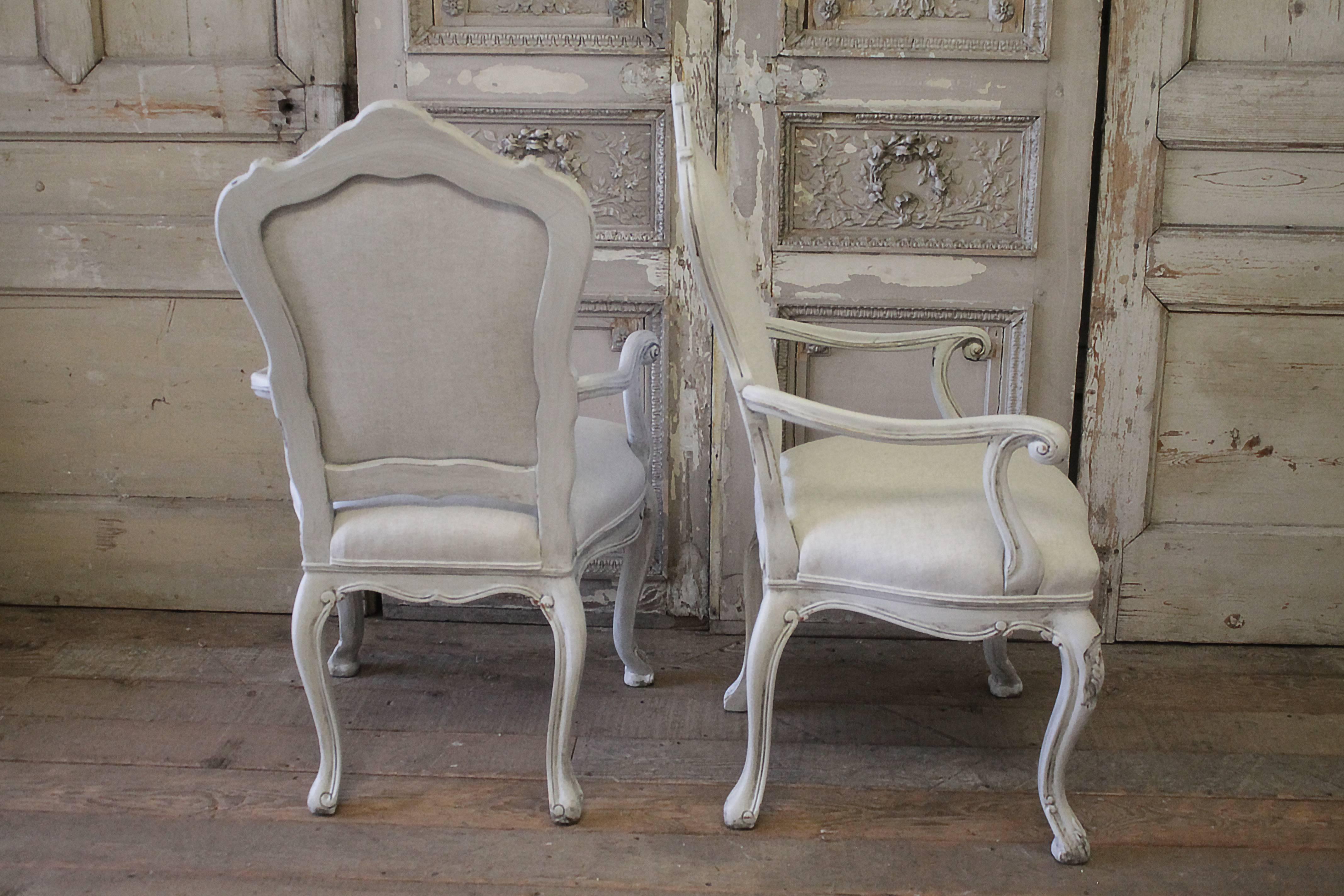 Set of 4 Painted and Upholstered Linen Side Chairs by Karges 2