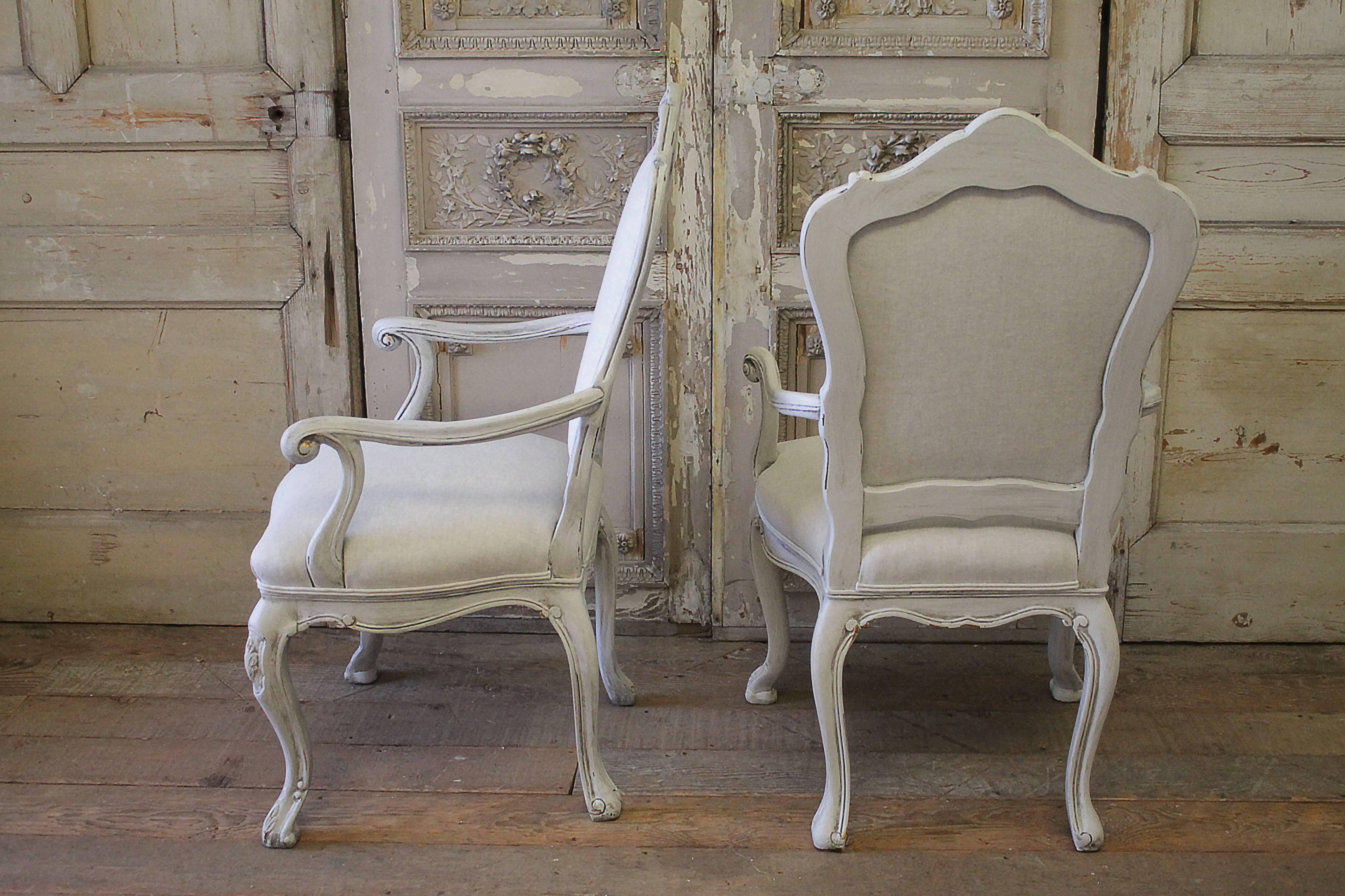Set of 4 Painted and Upholstered Linen Side Chairs by Karges 3