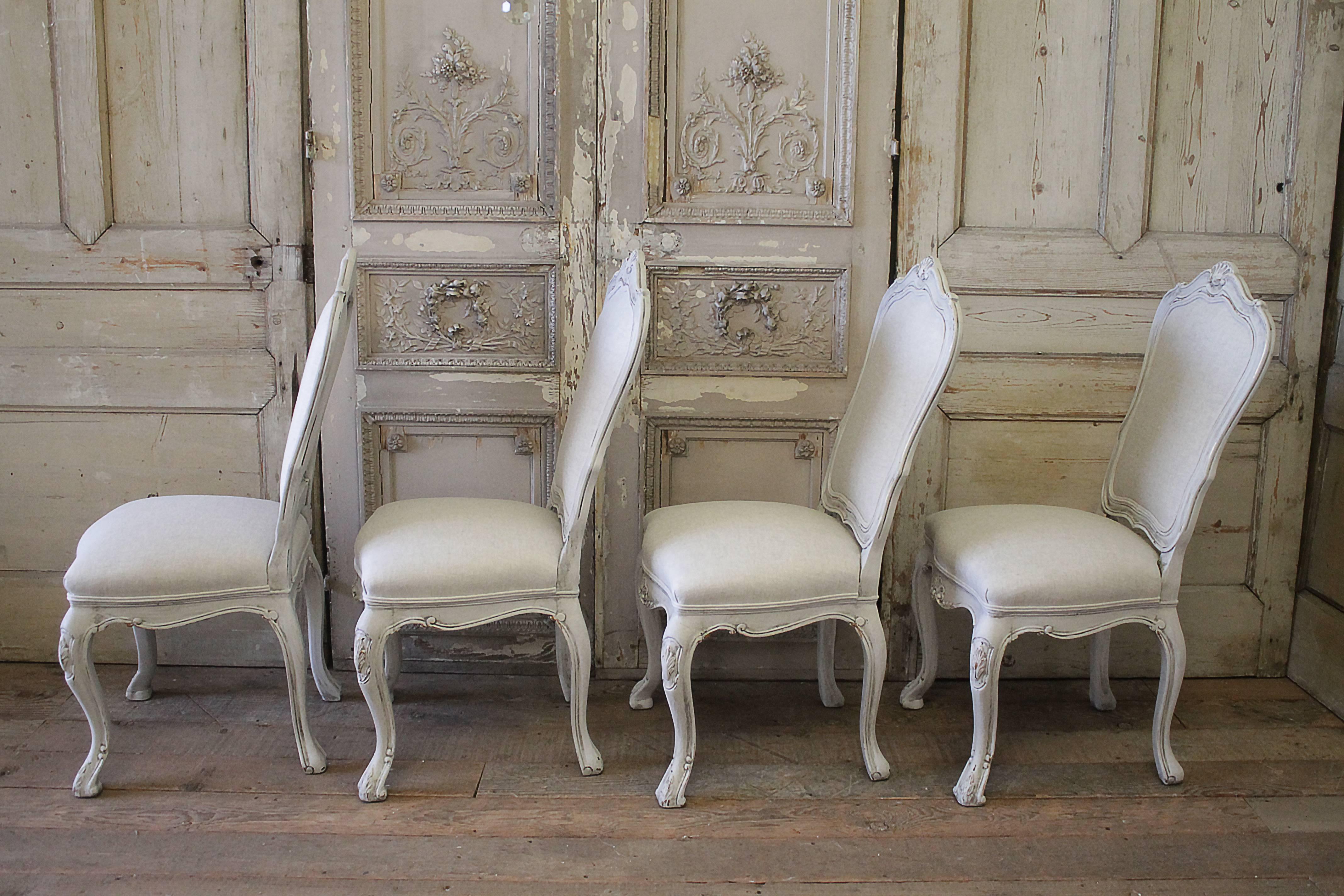 Late 20th Century Set of 4 Painted and Upholstered Linen Side Chairs by Karges