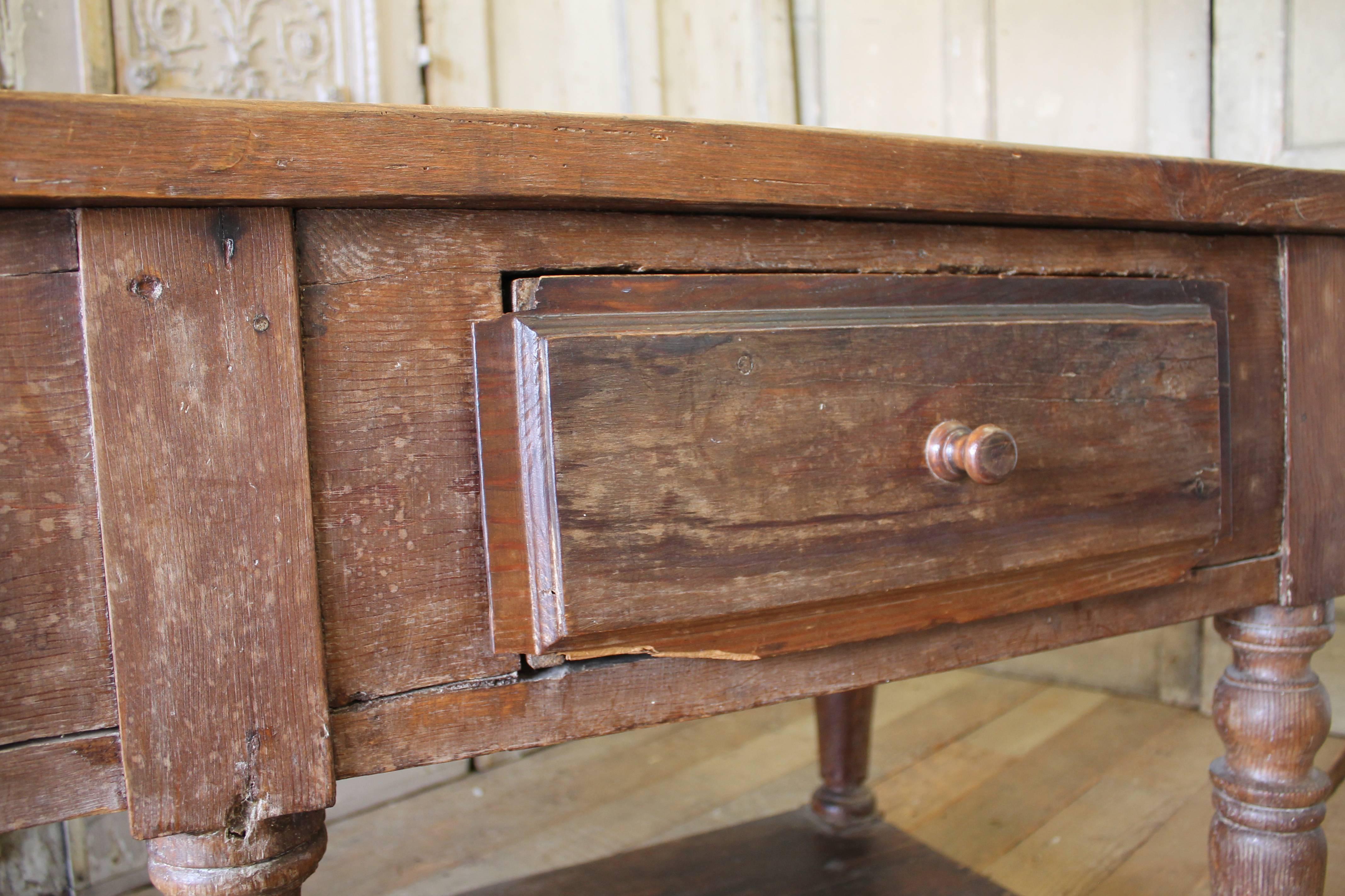 19th Century Antique French Drapers Table with Drawers In Distressed Condition In Brea, CA