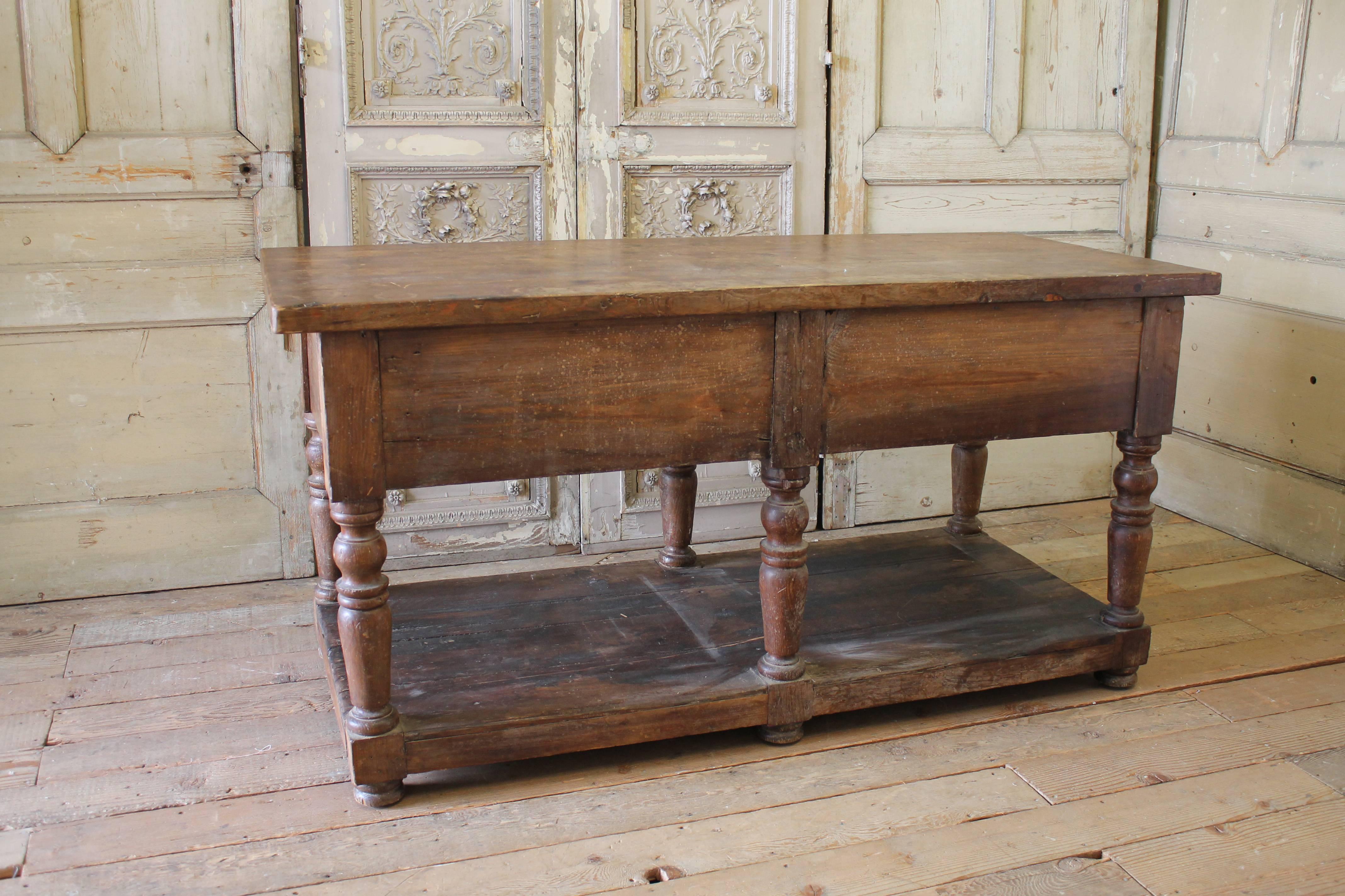 Wood 19th Century Antique French Drapers Table with Drawers