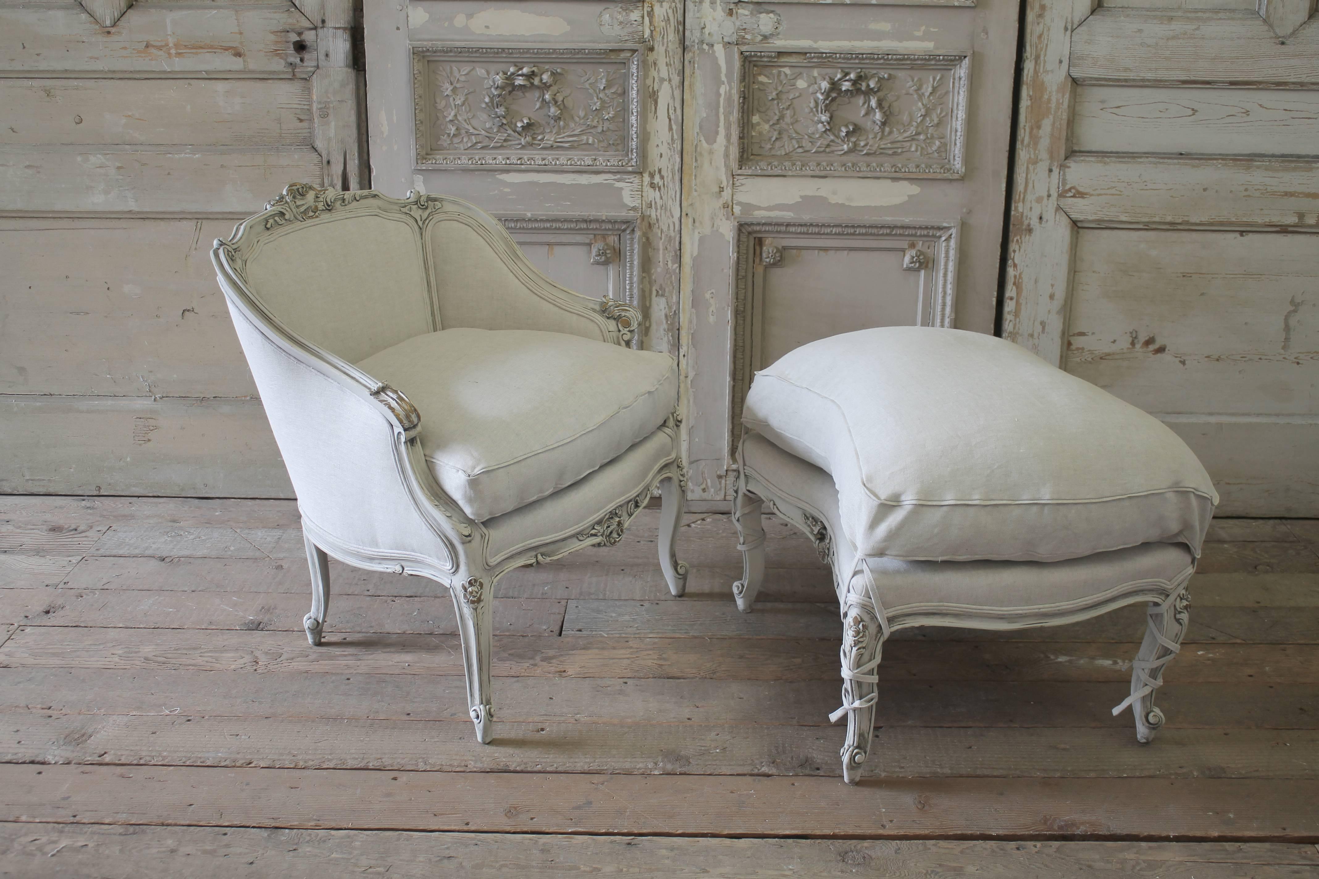 19th Century Louis XV Style Antique French Chair with Ottoman 2