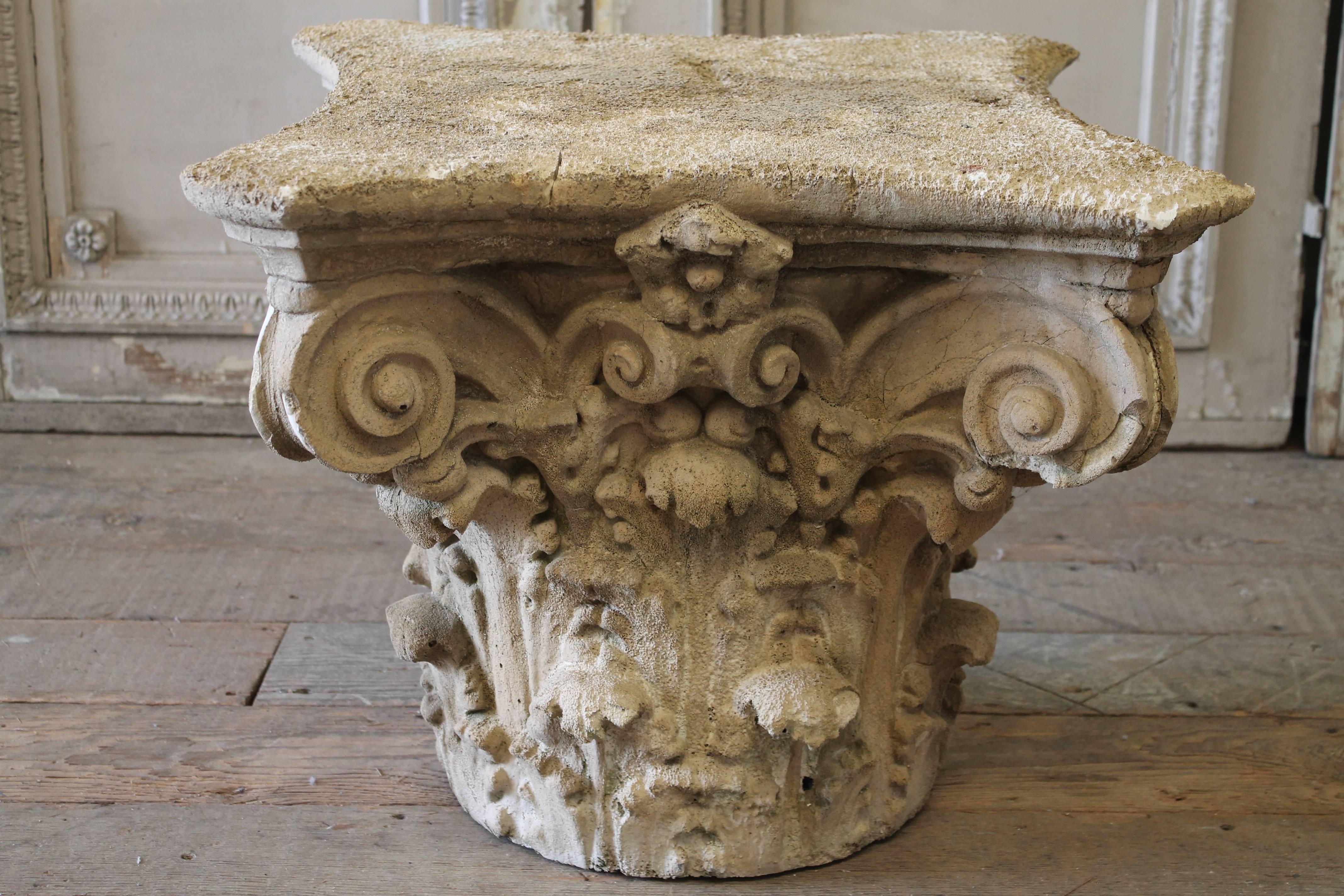 Architectural Plaster Capitol Table with Aged Patina Finish 1