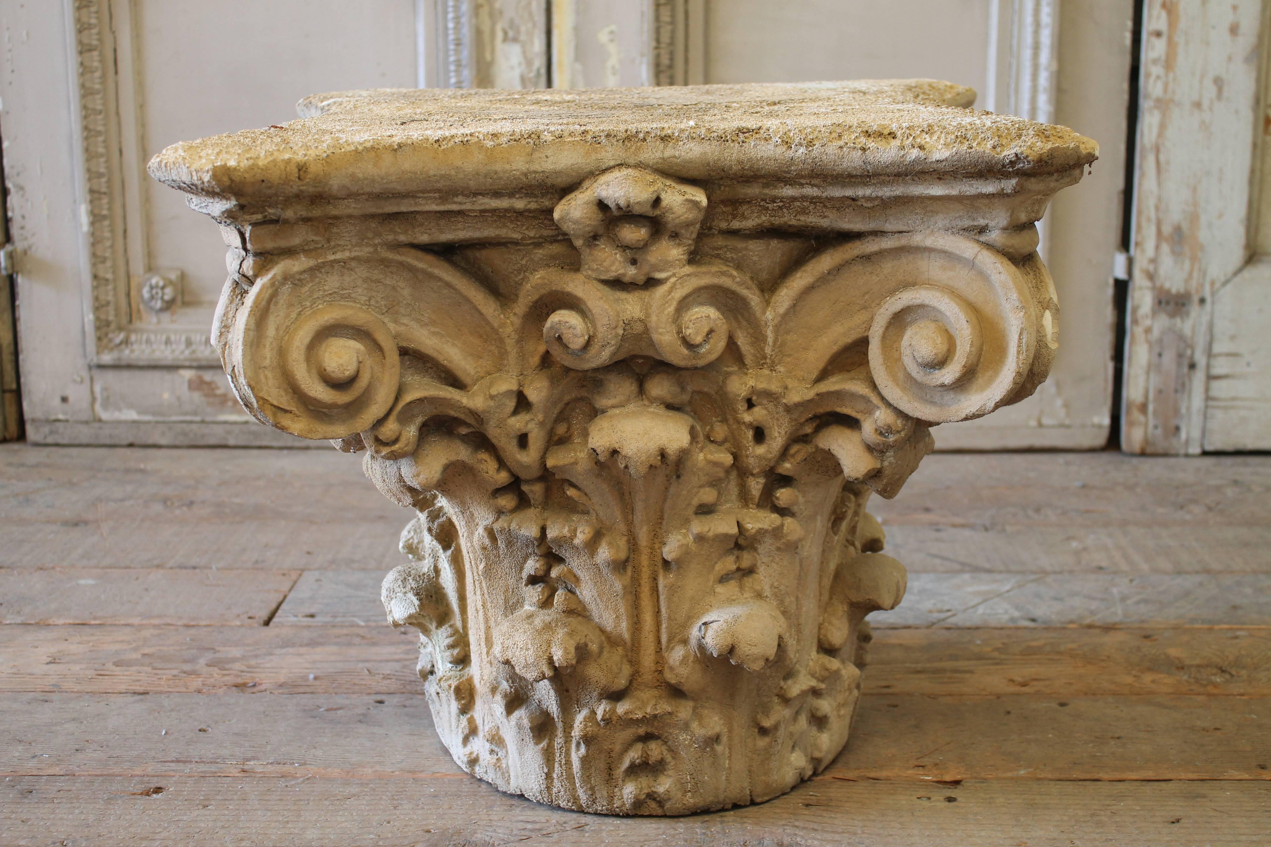 Architectural Plaster Capitol Table with Aged Patina Finish 2