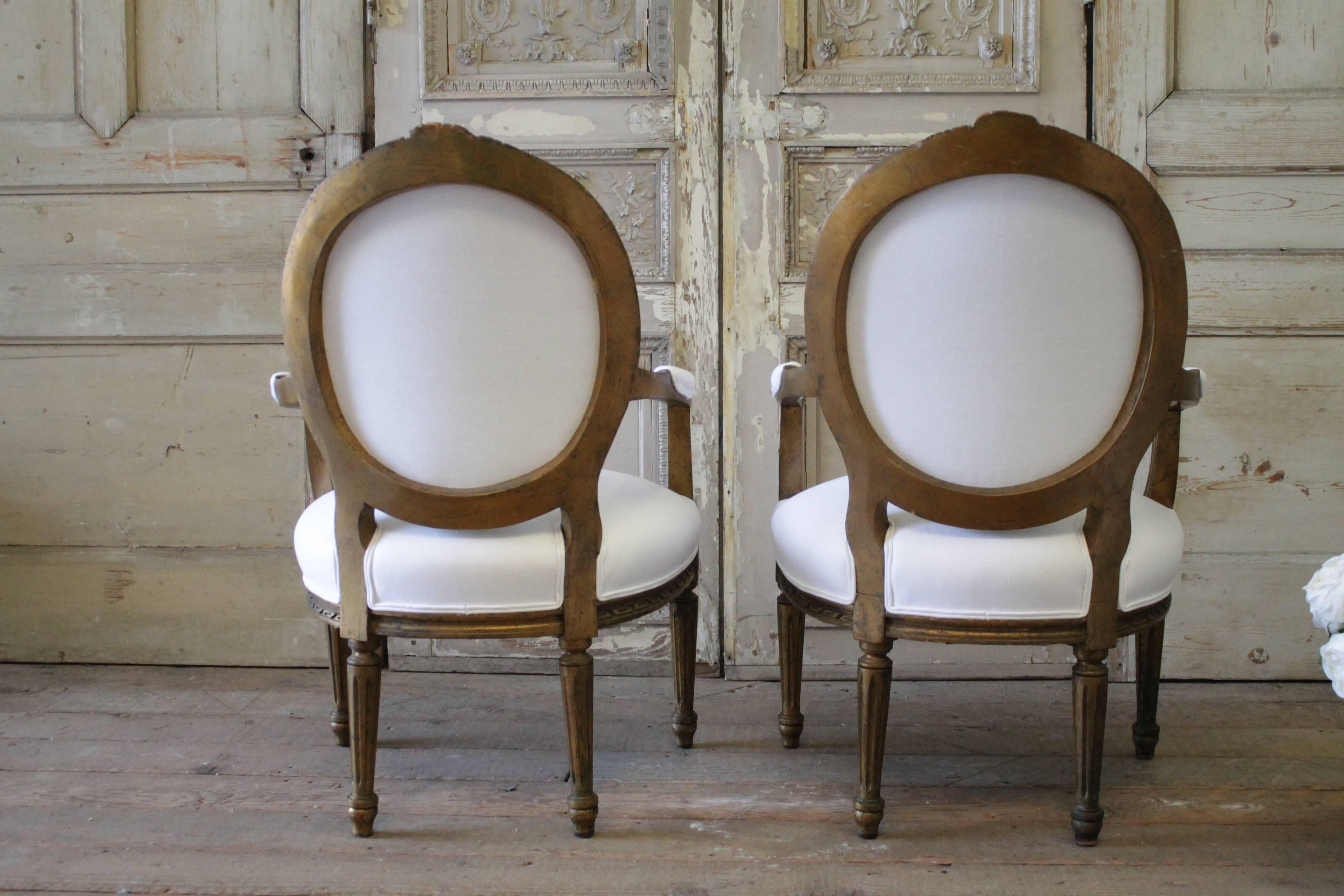 Pair of 19th Century Giltwood Ribbon Carved Louis XVI Style French Chairs 3