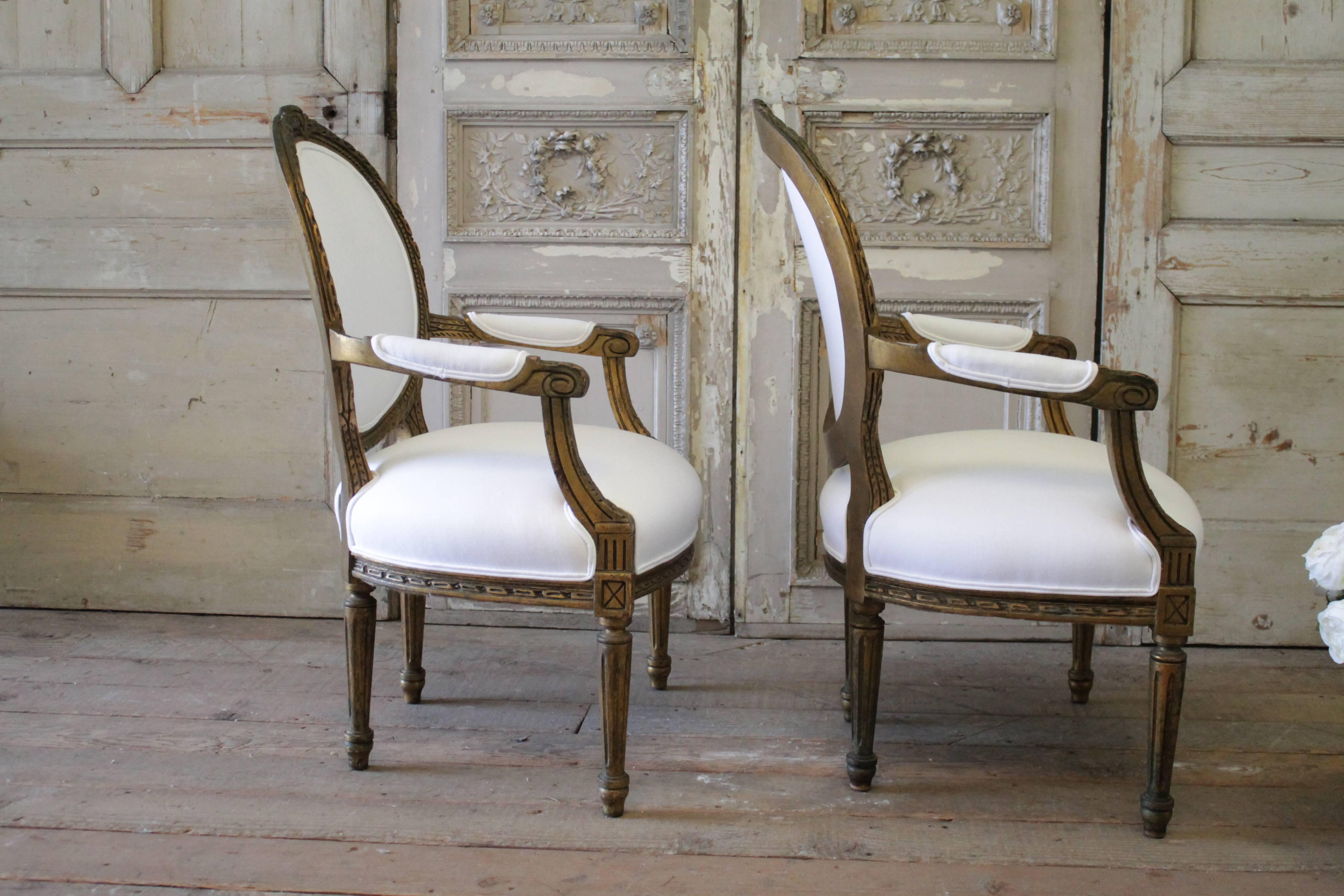 Pair of 19th Century Giltwood Ribbon Carved Louis XVI Style French Chairs 5