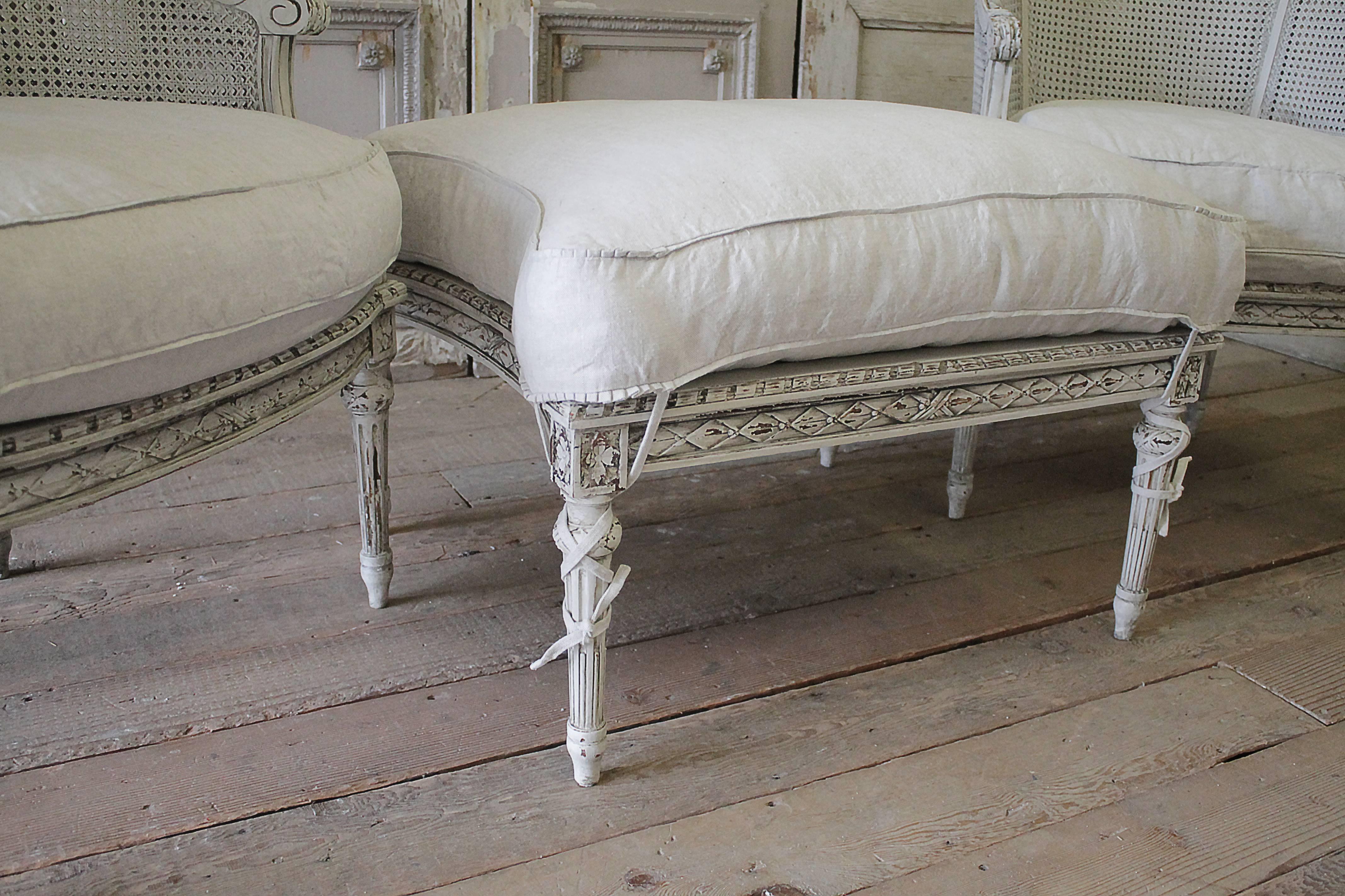 19th Century Double Cane Louis XVI Style Duchesse Brisee In Distressed Condition In Brea, CA