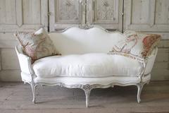 19th Century Carved Walnut Painted and Upholstered French Sofa