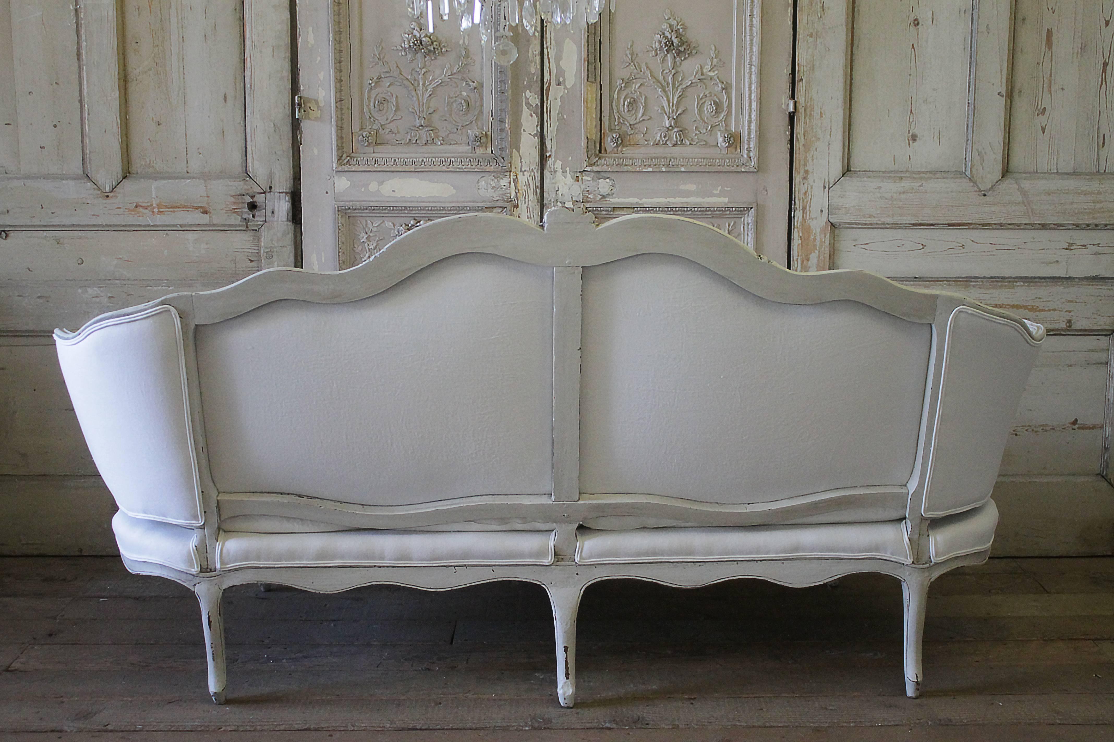 19th Century Carved Walnut Painted and Upholstered French Sofa 3