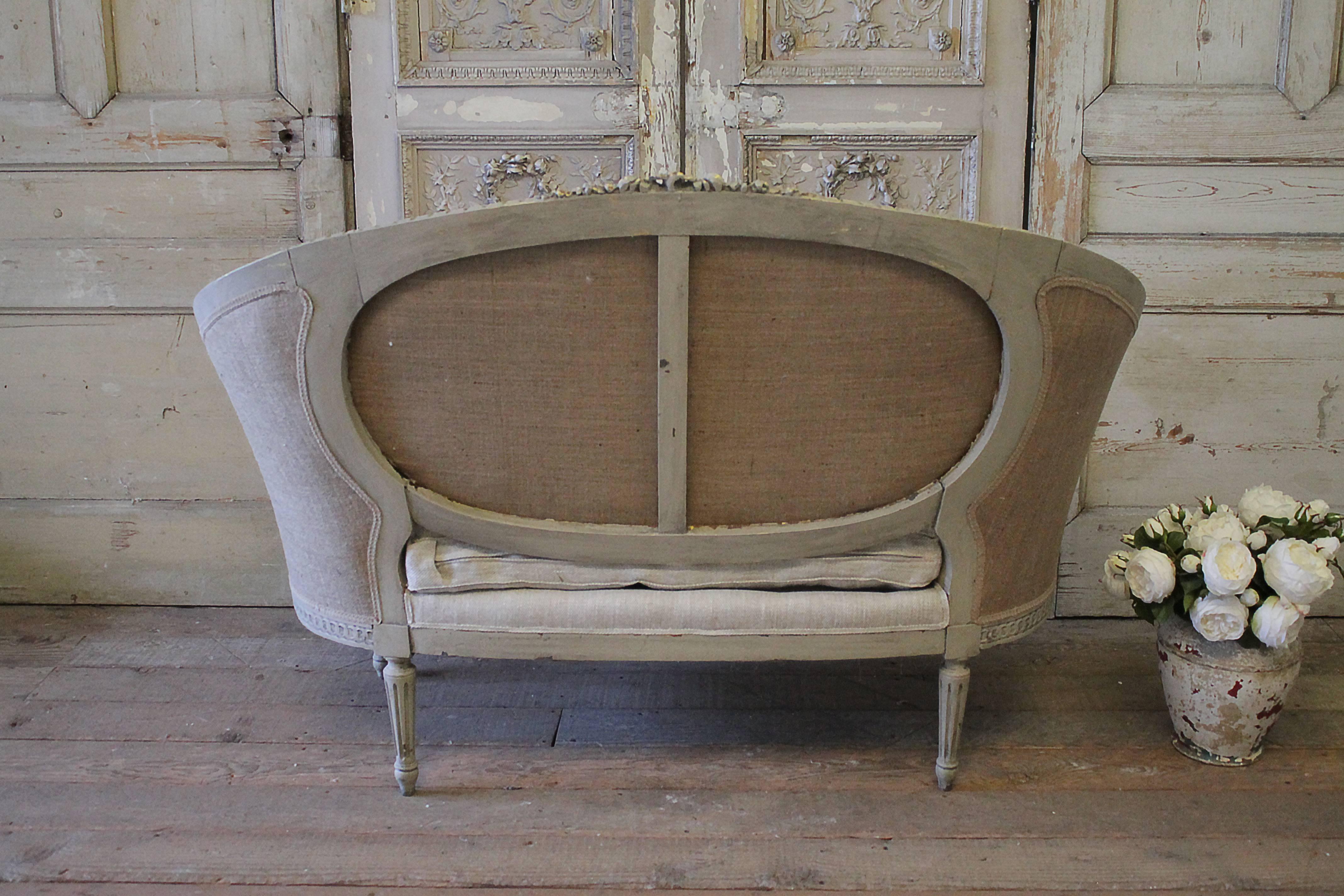 19th Century Antique Louis XVI Style Canape Settee In Distressed Condition In Brea, CA