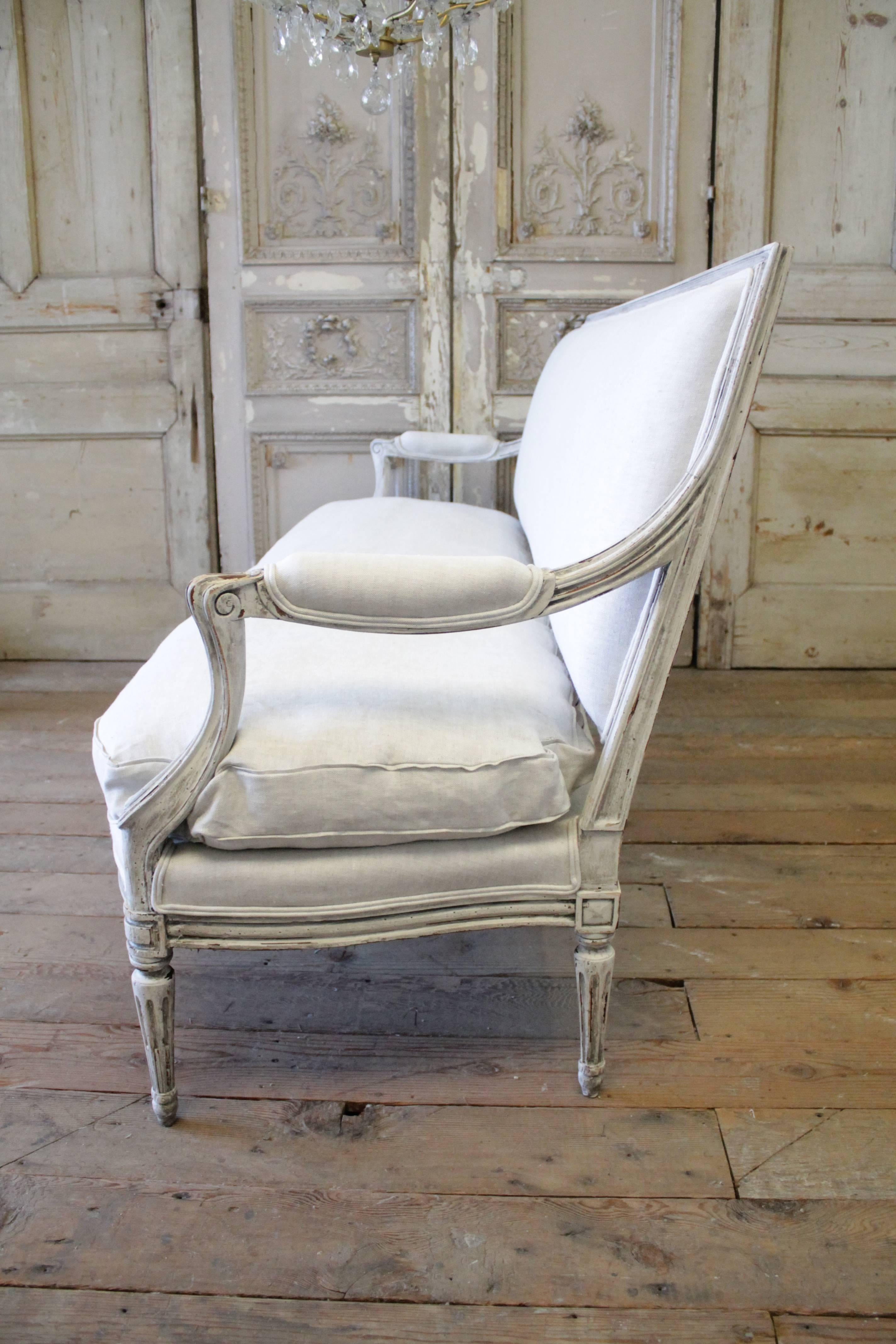 Antique Louis XVI Style French Sofa in Natural Belgian Linen 1