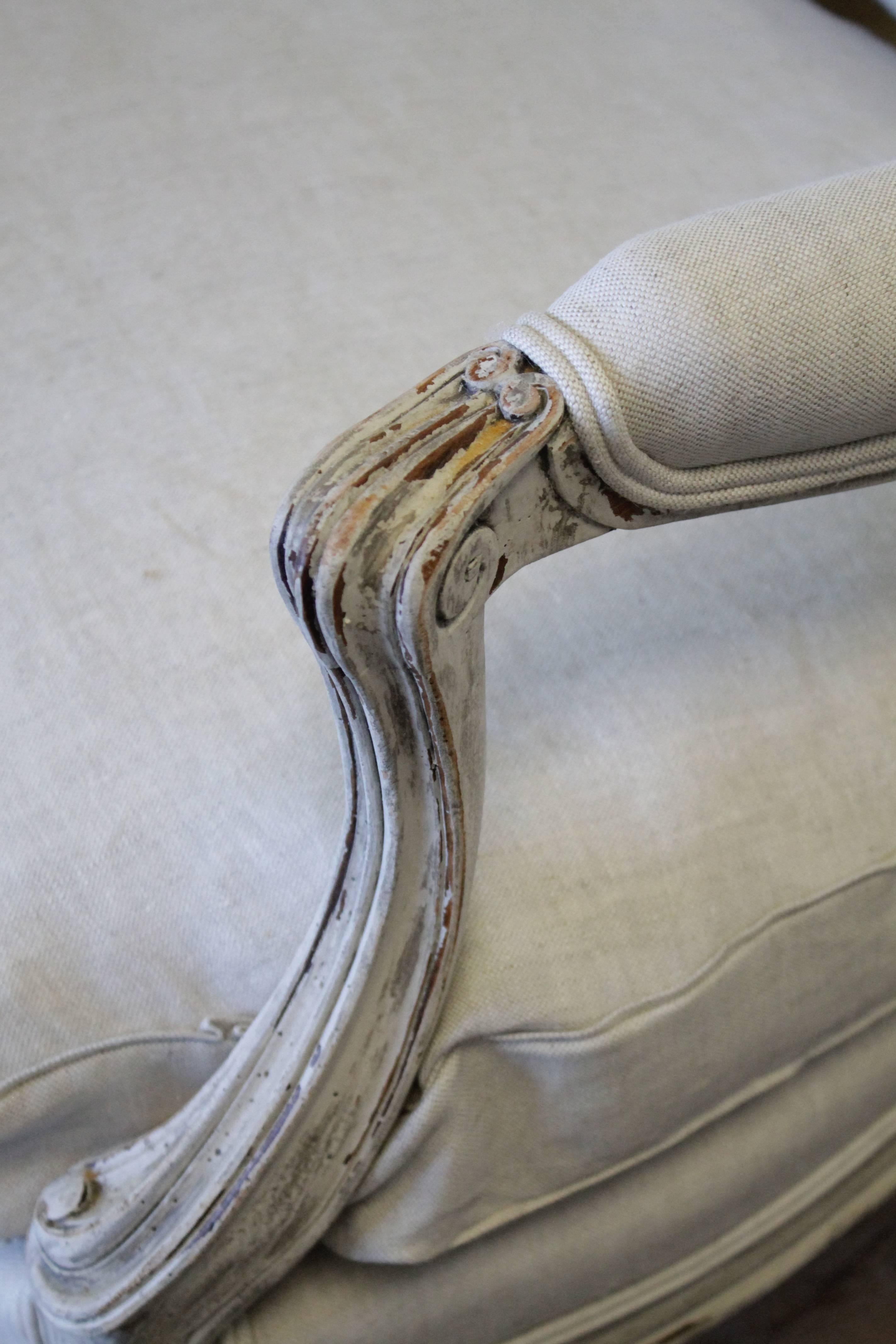 Antique Louis XVI Style French Sofa in Natural Belgian Linen 2