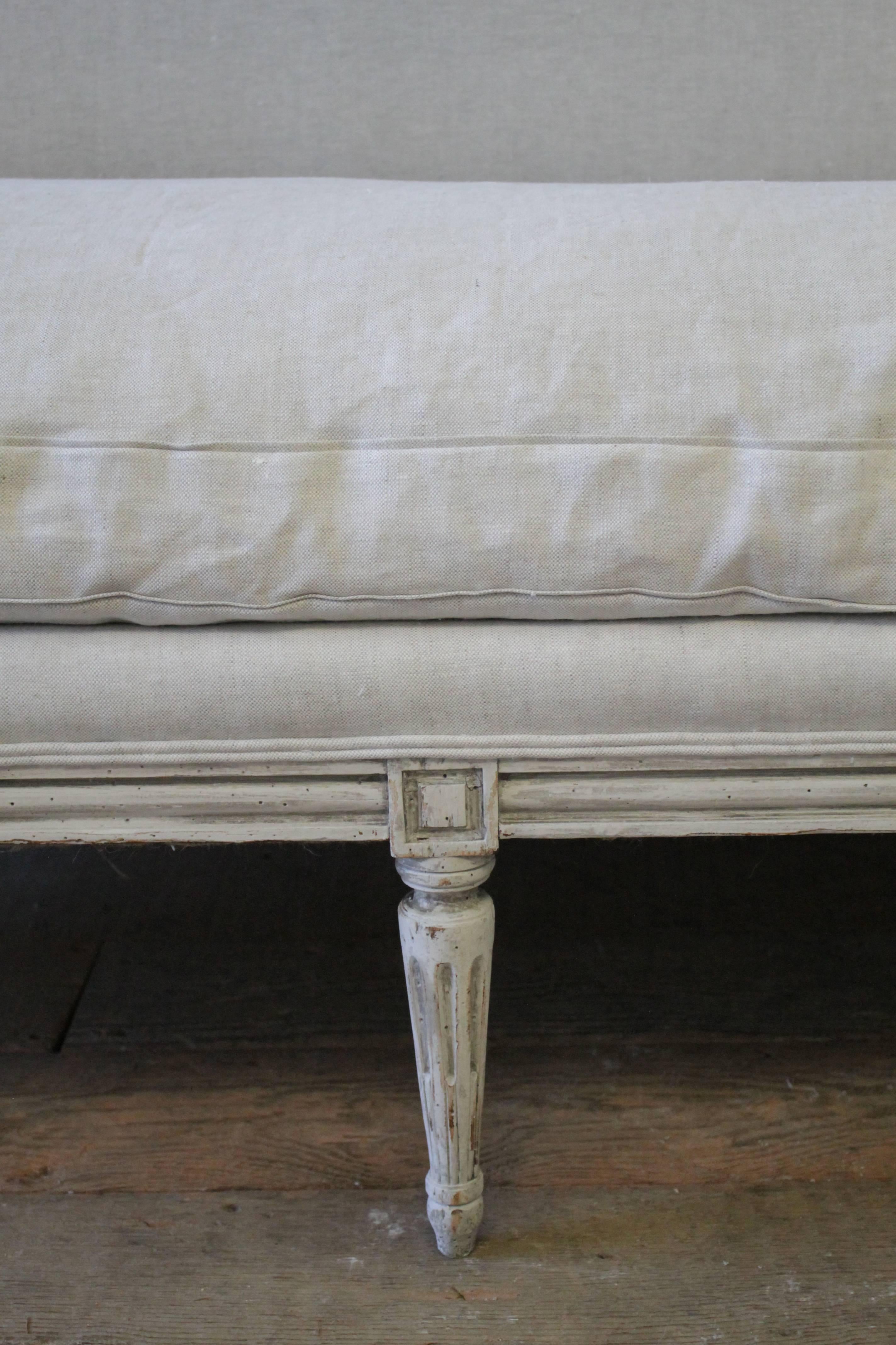Antique Louis XVI Style French Sofa in Natural Belgian Linen 3