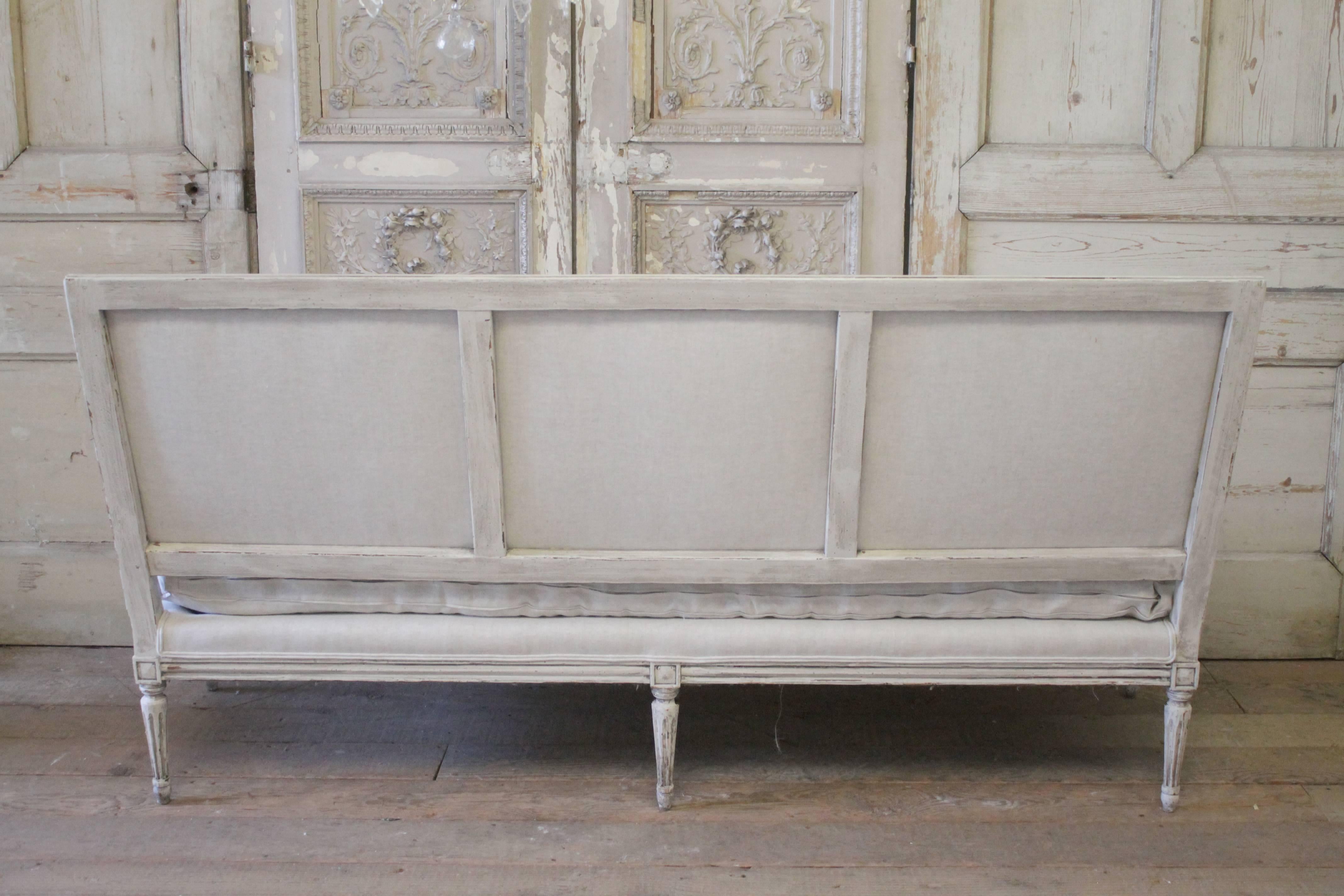 Antique Louis XVI Style French Sofa in Natural Belgian Linen 4