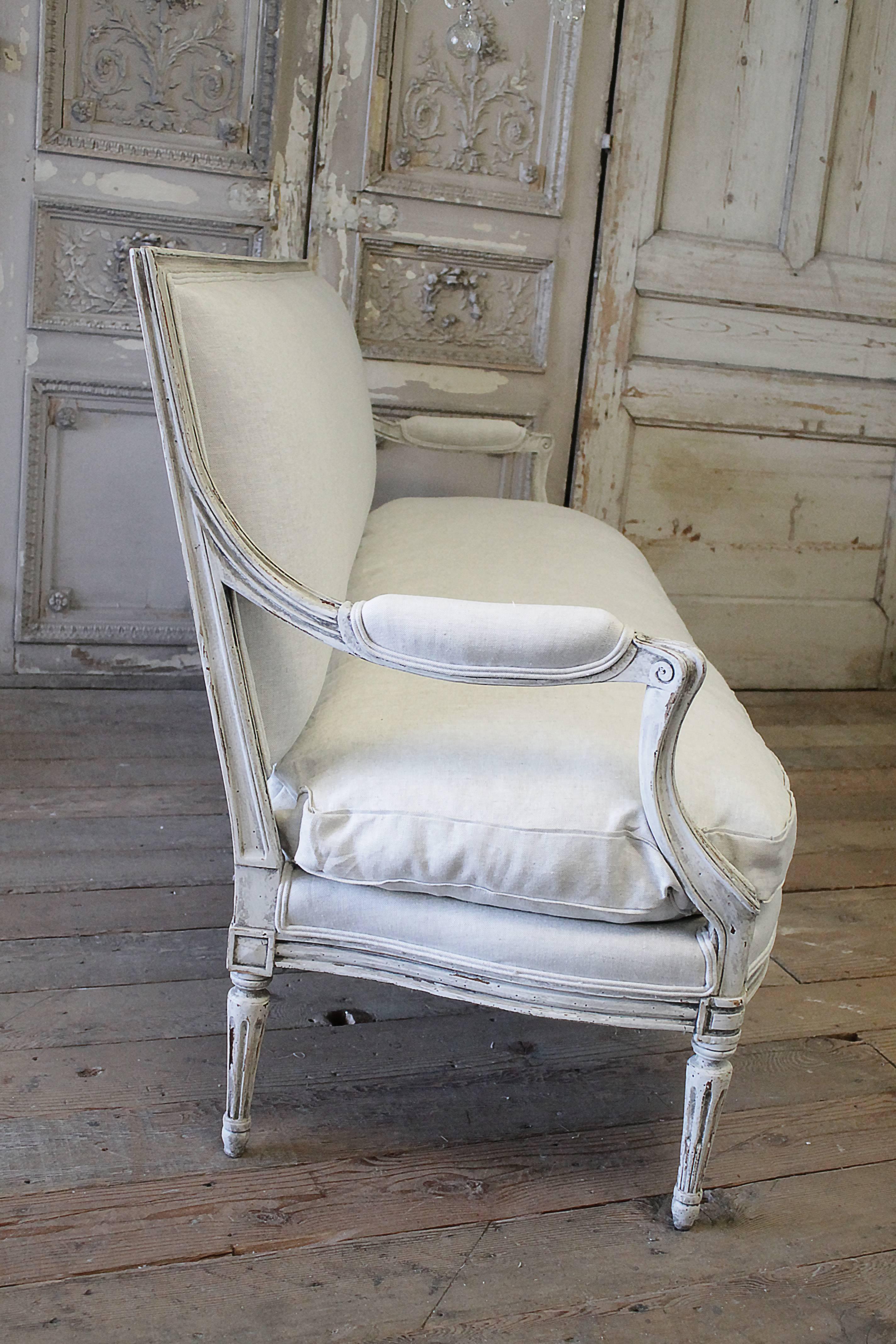 Antique Louis XVI Style French Sofa in Natural Belgian Linen 5