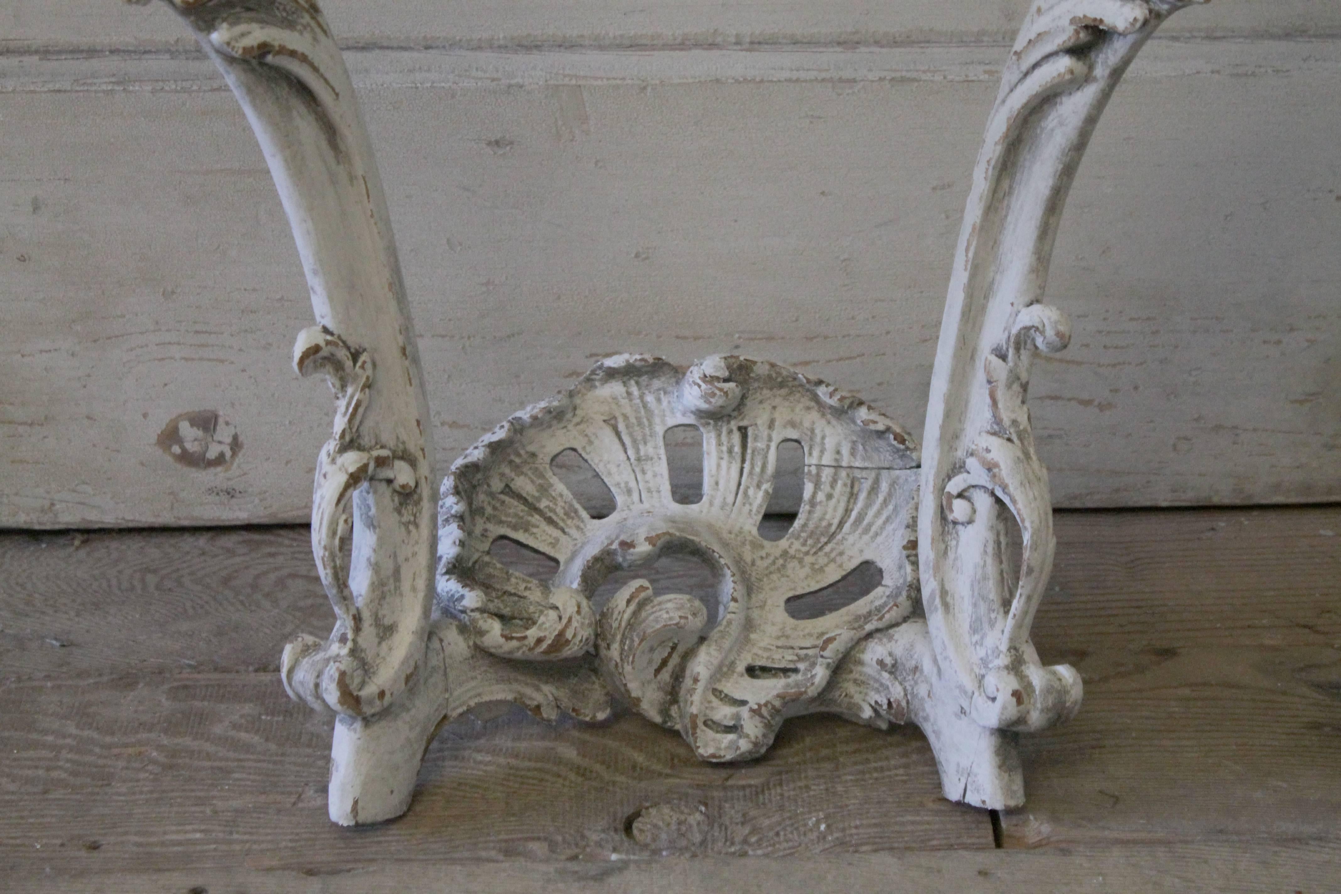 Painted and Carved Louis XV Style Wall Console In Distressed Condition In Brea, CA